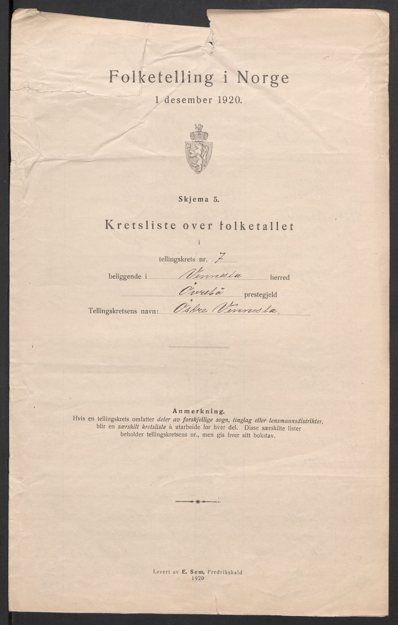 SAK, 1920 census for Vennesla, 1920, p. 25