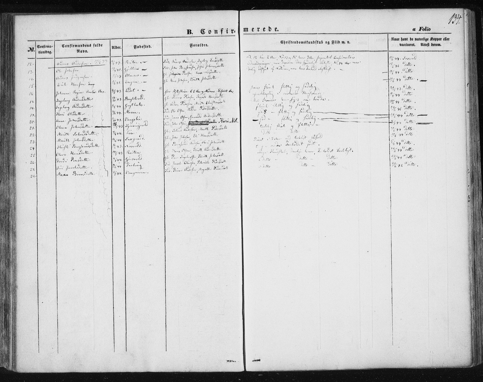 Ministerialprotokoller, klokkerbøker og fødselsregistre - Sør-Trøndelag, SAT/A-1456/685/L0965: Parish register (official) no. 685A06 /3, 1846-1859, p. 134