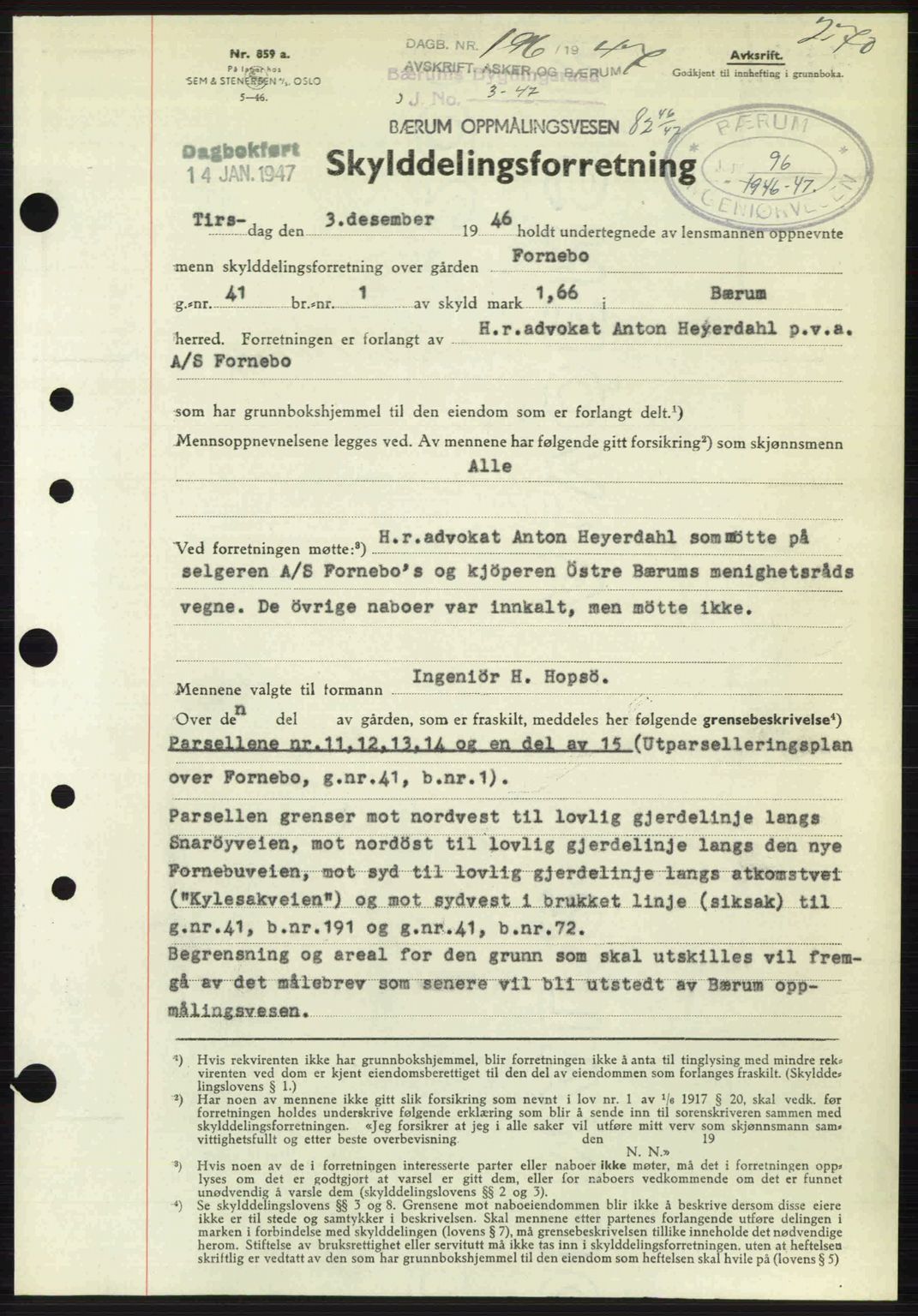 Aker herredsskriveri, AV/SAO-A-10896/G/Gb/Gbb/Gbbb/L0036: Mortgage book no. A82, 1946-1947, Diary no: : 196/1947