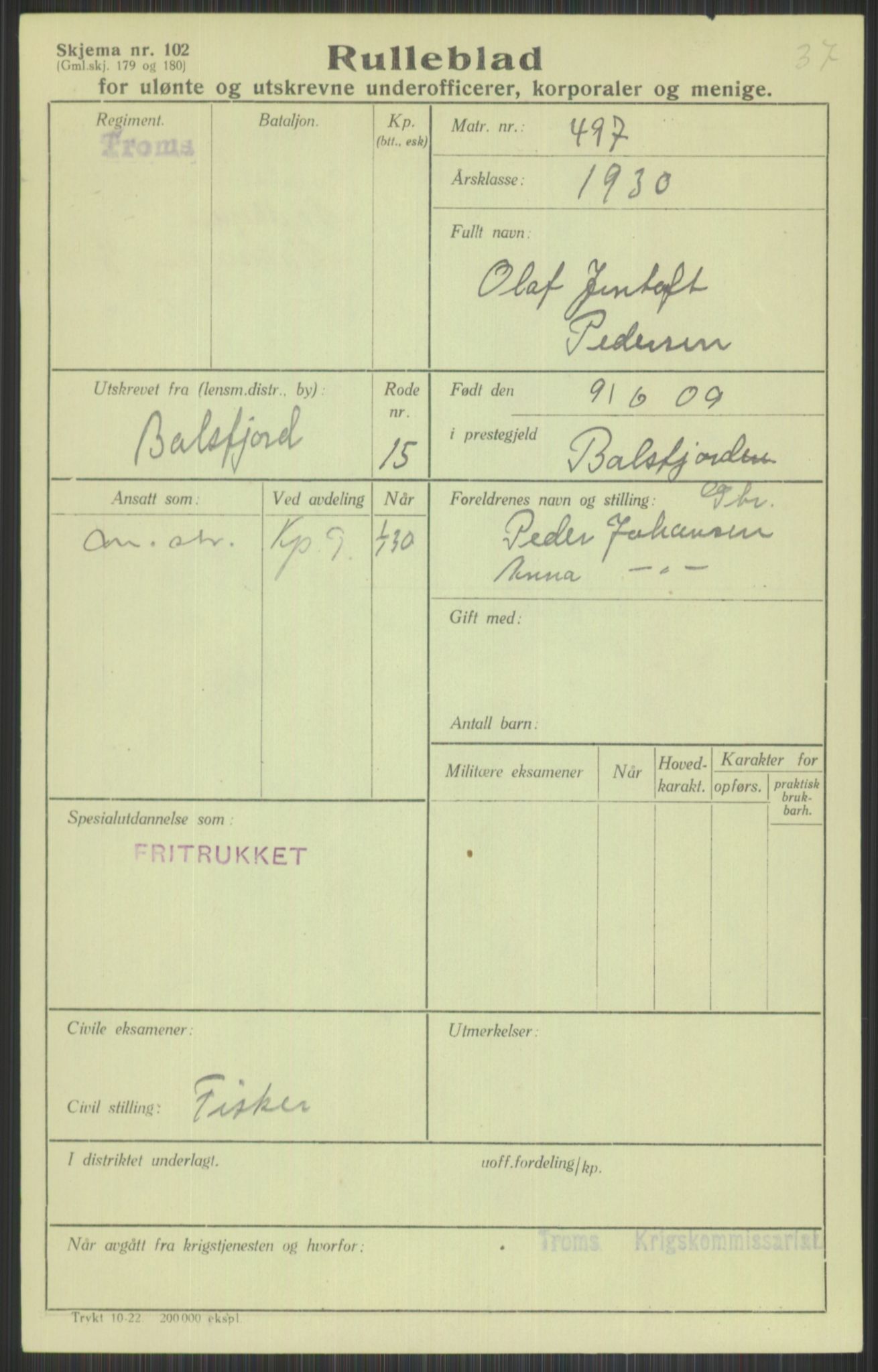 Forsvaret, Troms infanteriregiment nr. 16, AV/RA-RAFA-3146/P/Pa/L0014: Rulleblad for regimentets menige mannskaper, årsklasse 1930, 1930, p. 867