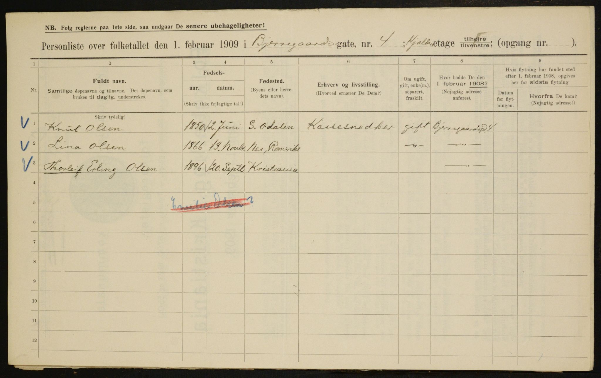 OBA, Municipal Census 1909 for Kristiania, 1909, p. 5160