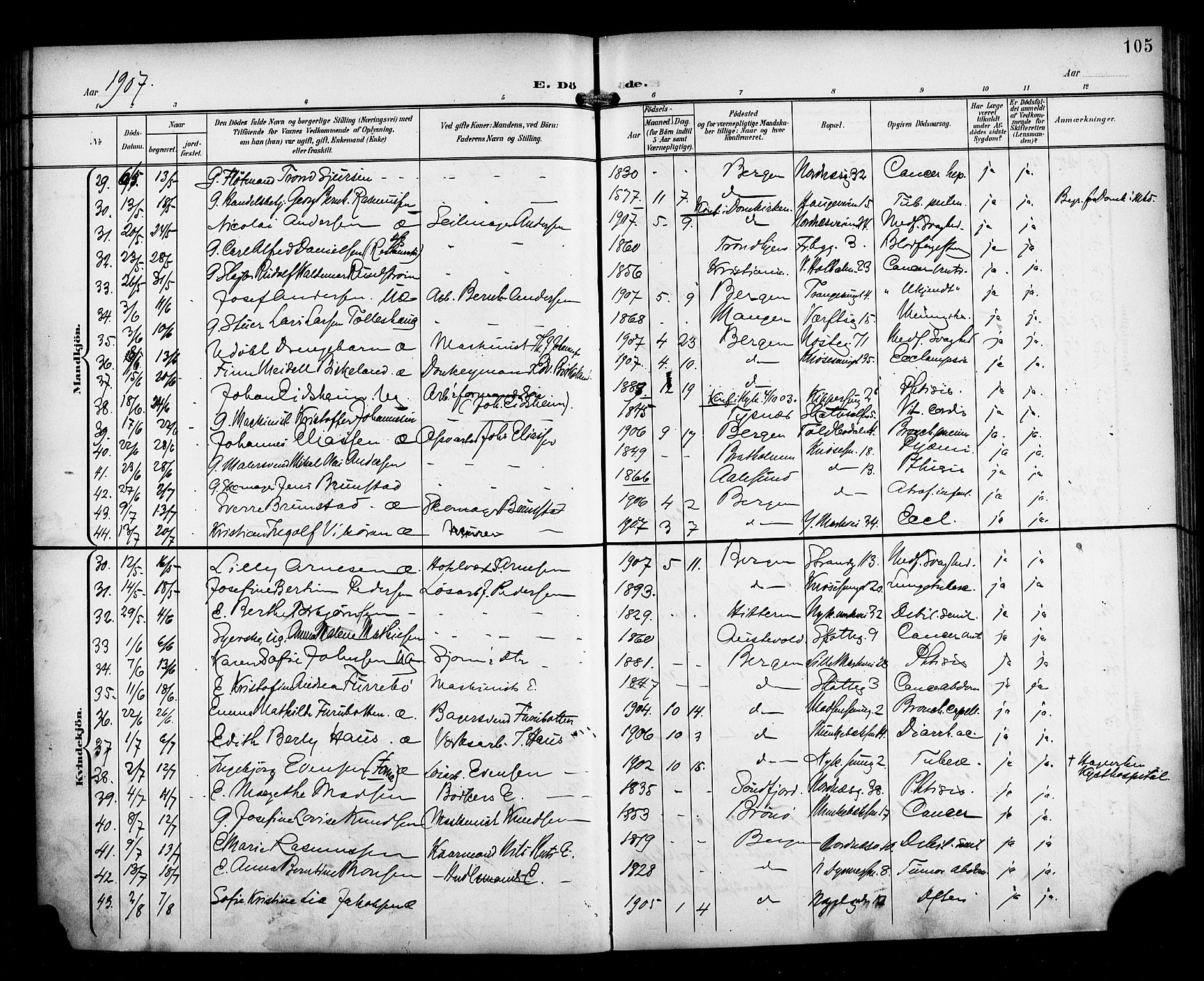 Nykirken Sokneprestembete, AV/SAB-A-77101/H/Haa/L0045: Parish register (official) no. E 5, 1899-1917, p. 105