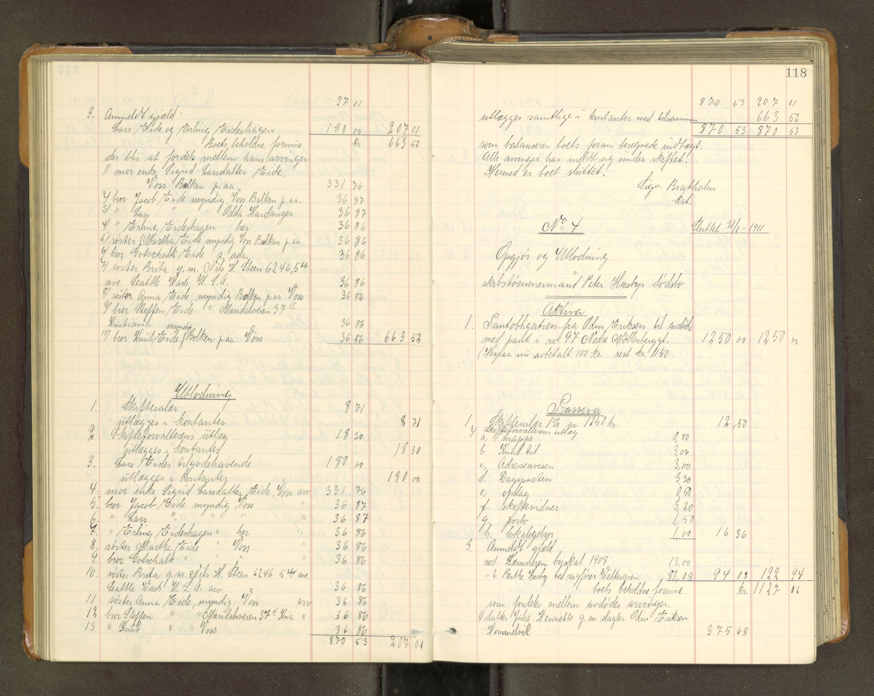 Trondheim byfogd, AV/SAT-A-0003/1/3/3A/L0040: Skifteutlodningsprotokoll - 9/2-1/10. (m/ register), 1910-1913, p. 118