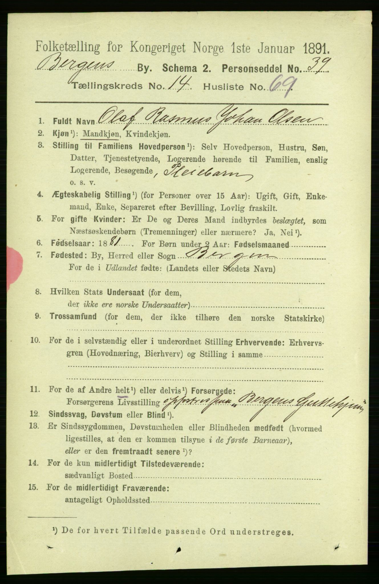 RA, 1891 Census for 1301 Bergen, 1891, p. 24190