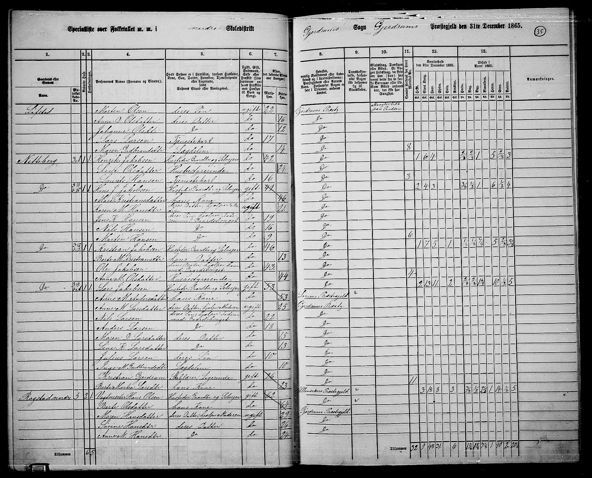 RA, 1865 census for Gjerdrum, 1865, p. 30