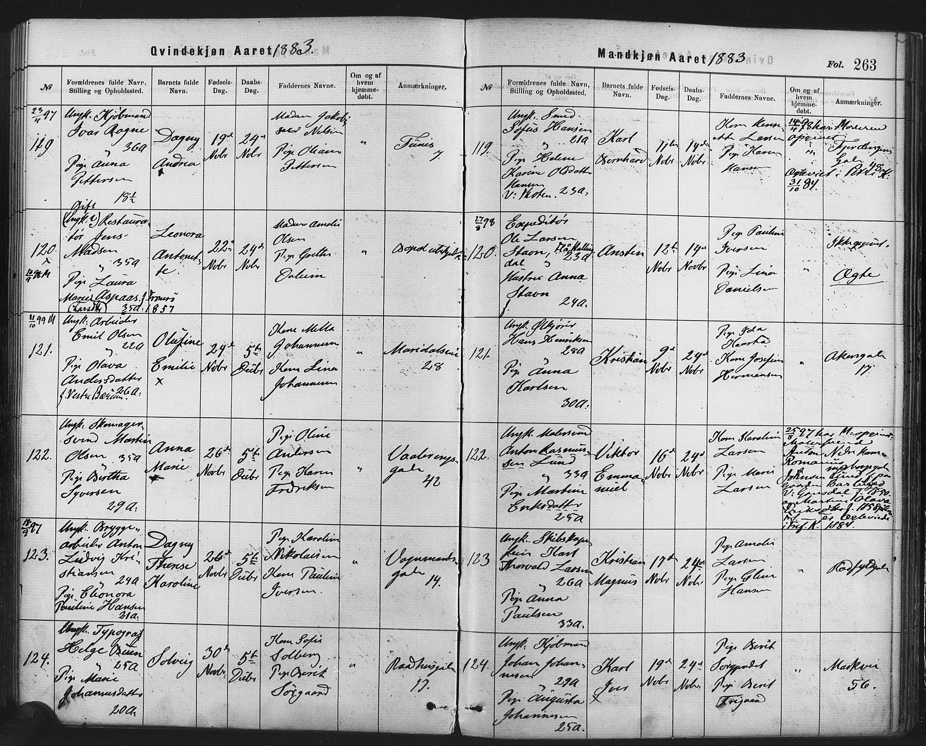 Rikshospitalet prestekontor Kirkebøker, AV/SAO-A-10309b/F/L0006: Parish register (official) no. 6, 1871-1885, p. 263