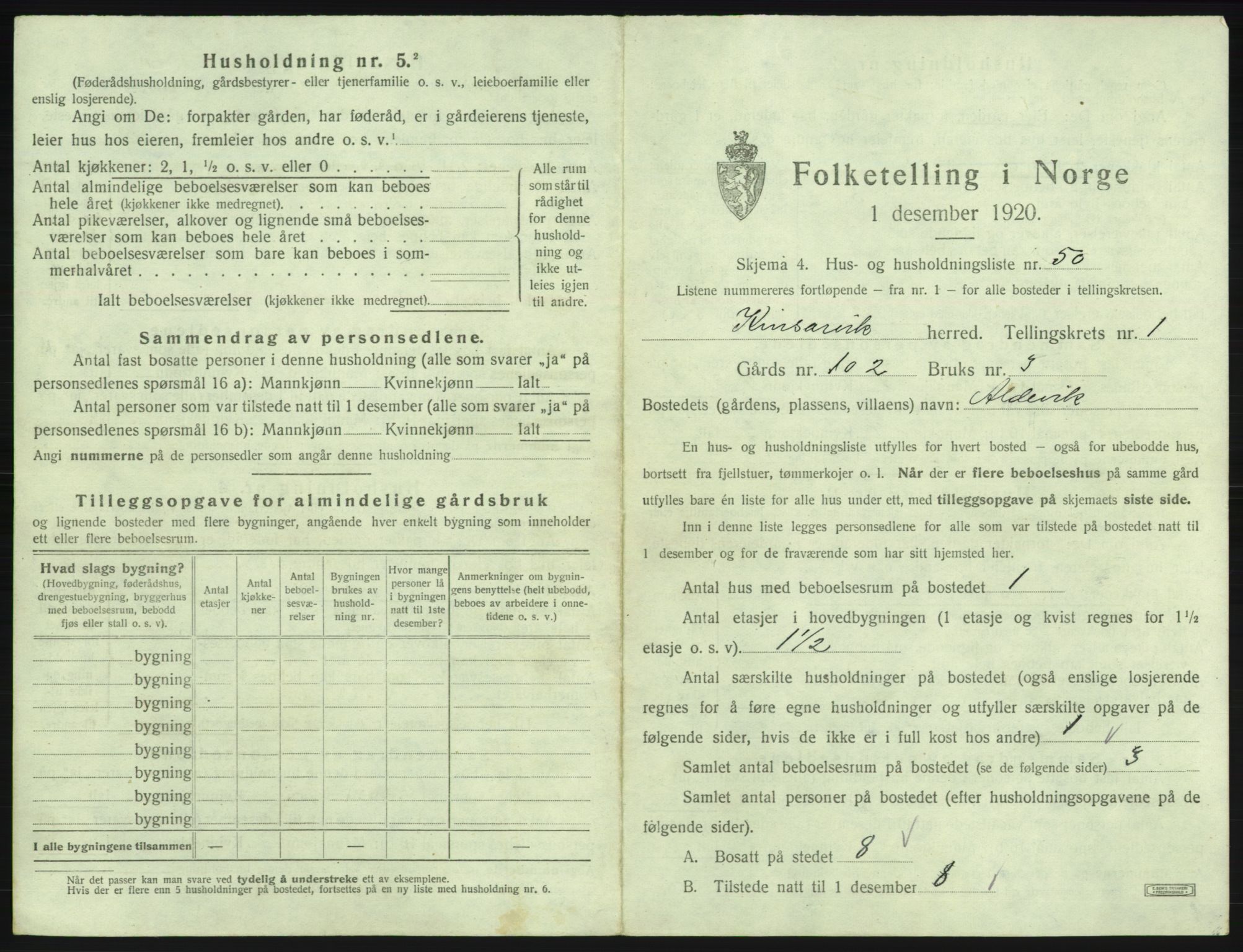 SAB, 1920 census for Kinsarvik, 1920, p. 129