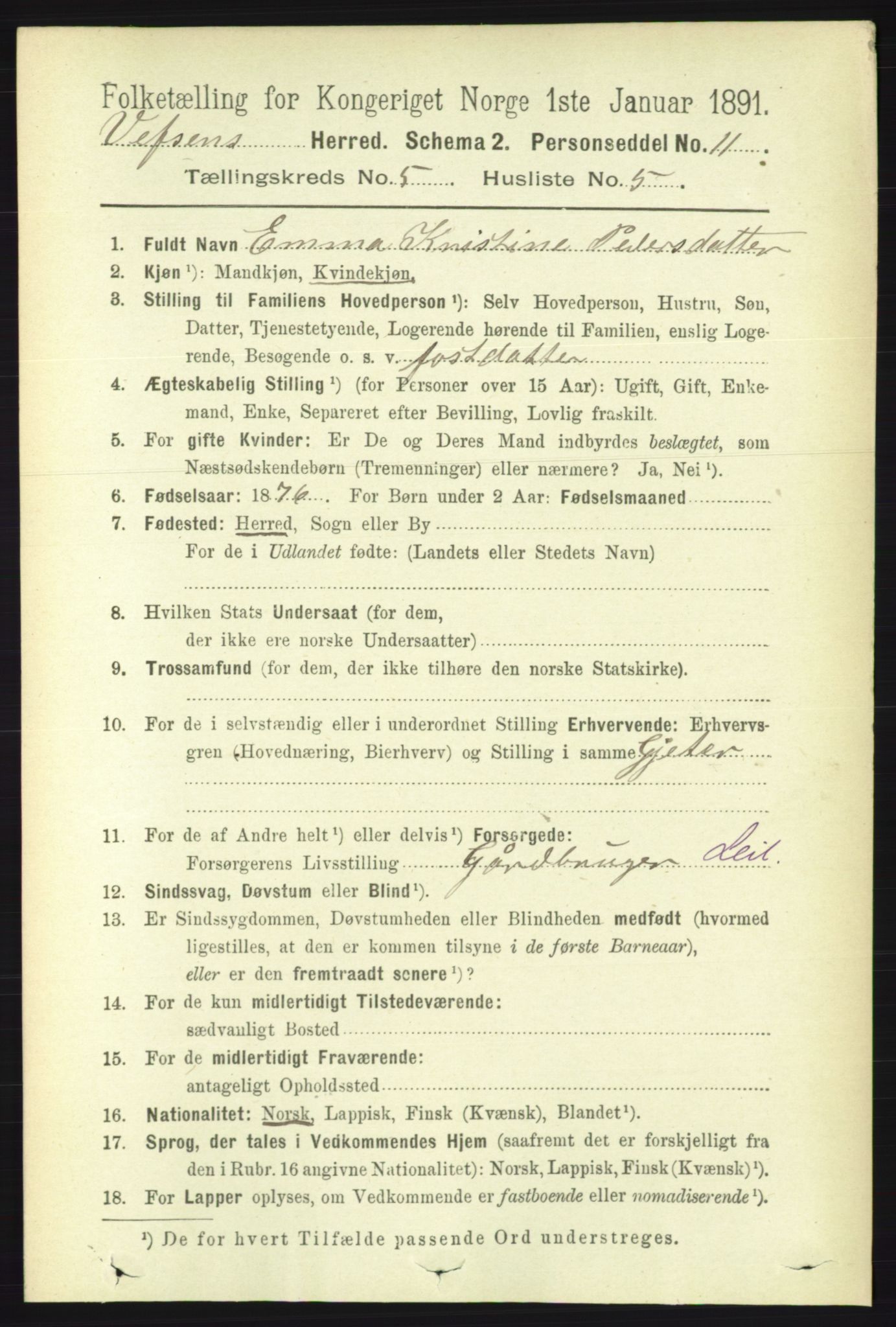RA, 1891 census for 1824 Vefsn, 1891, p. 2130
