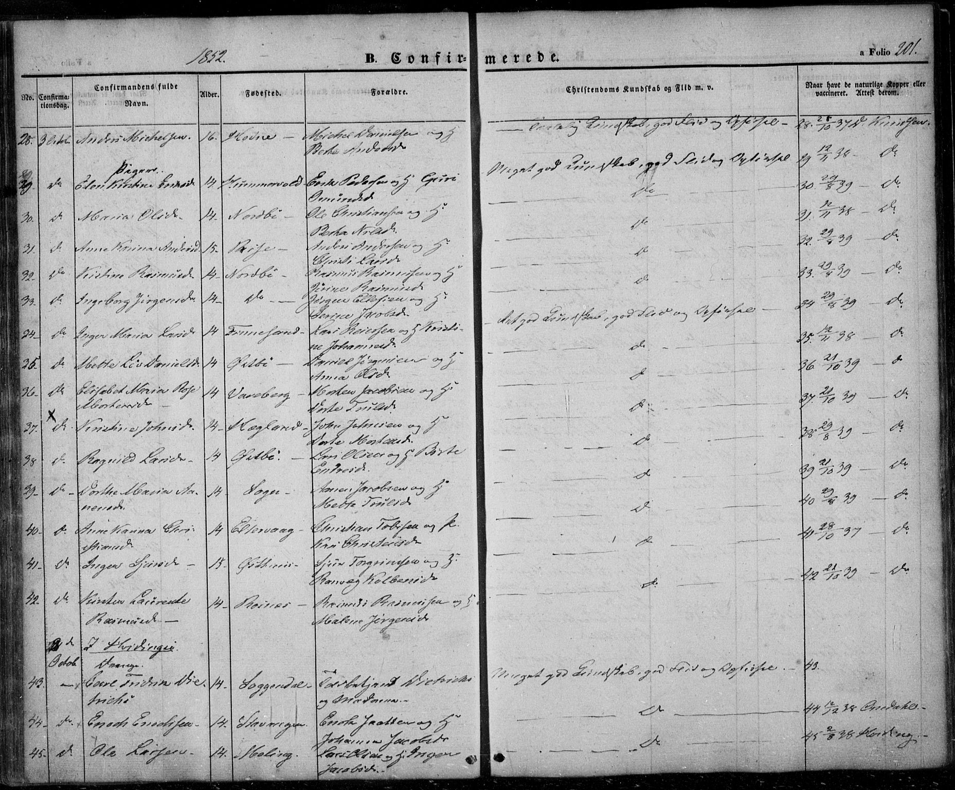 Rennesøy sokneprestkontor, AV/SAST-A -101827/H/Ha/Haa/L0005: Parish register (official) no. A 5, 1838-1859, p. 201