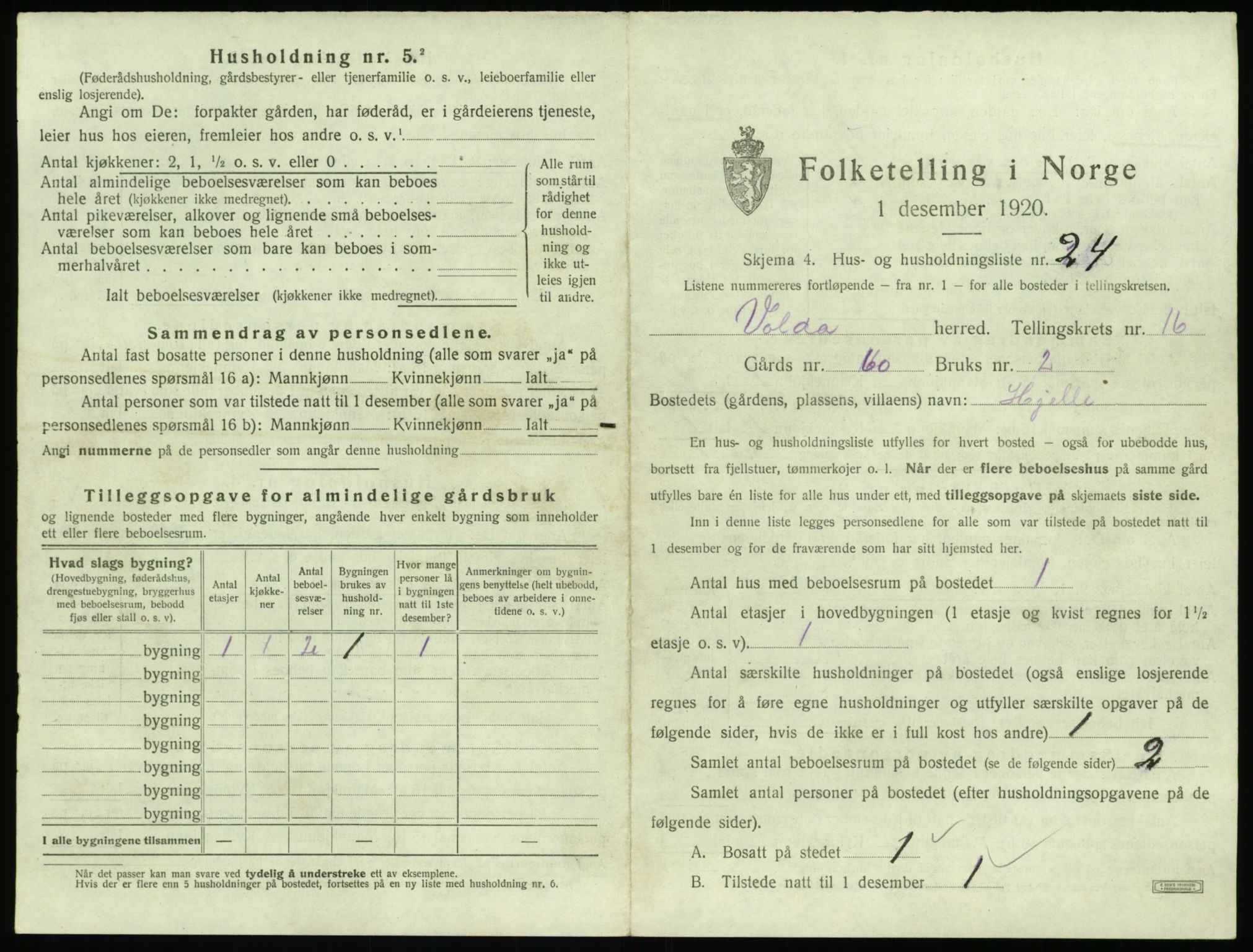 SAT, 1920 census for Volda, 1920, p. 1234