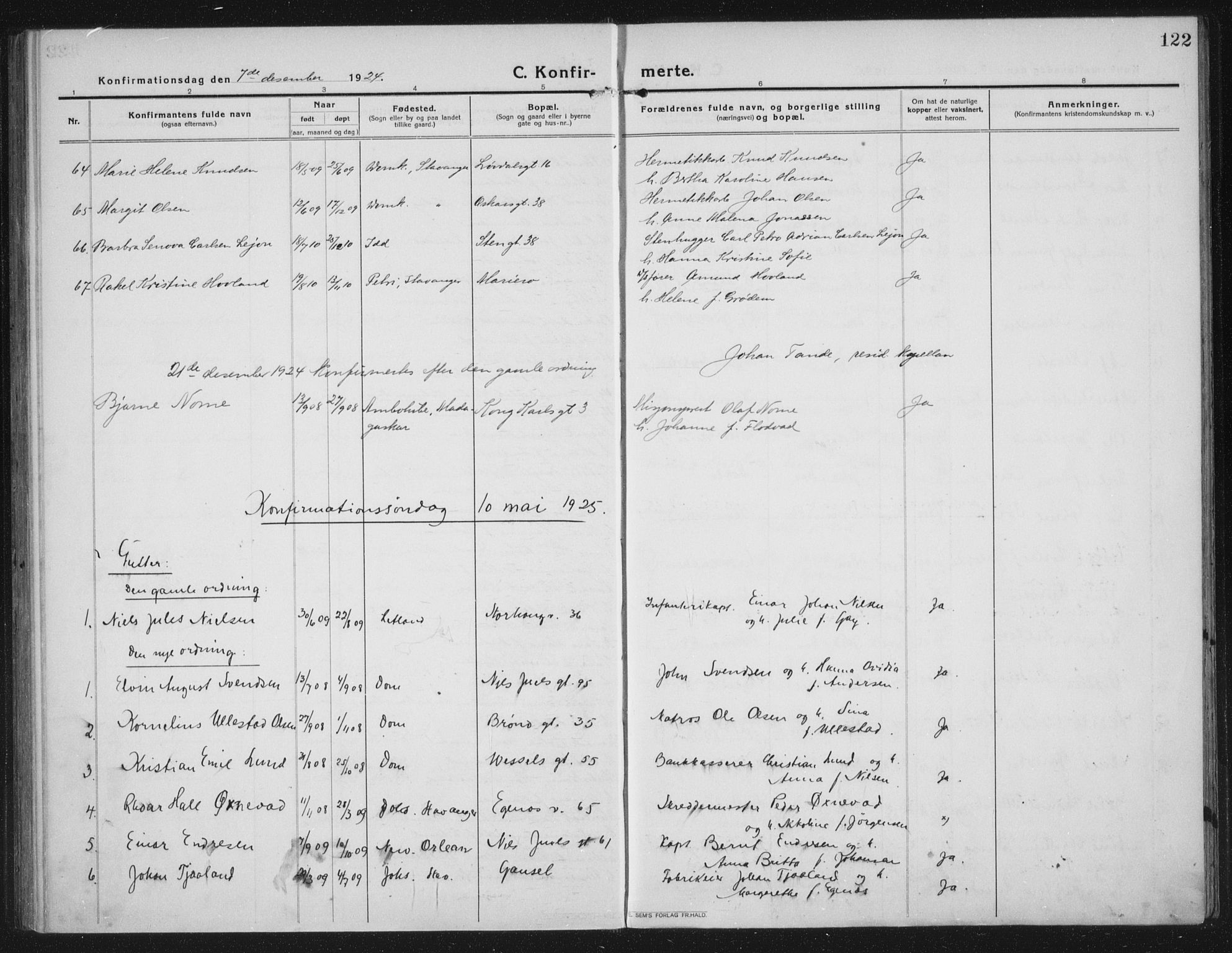 Domkirken sokneprestkontor, AV/SAST-A-101812/002/A/L0019: Parish register (official) no. A 35, 1916-1932, p. 122