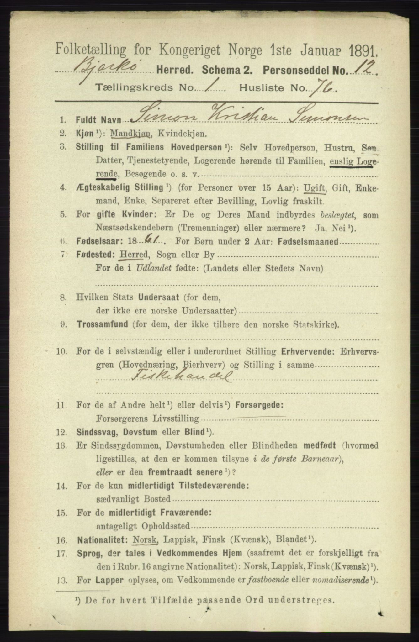 RA, 1891 census for 1915 Bjarkøy, 1891, p. 557