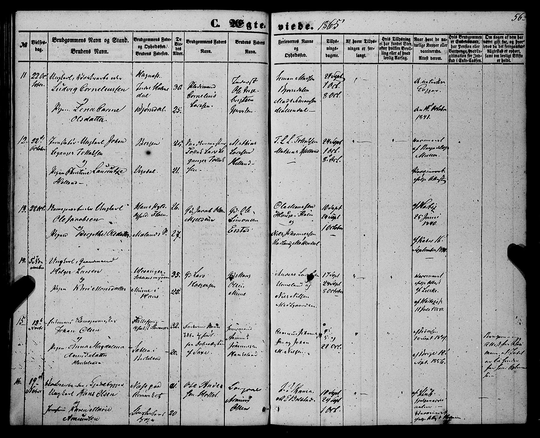 St. Jørgens hospital og Årstad sokneprestembete, AV/SAB-A-99934: Parish register (official) no. A 9, 1853-1878, p. 56