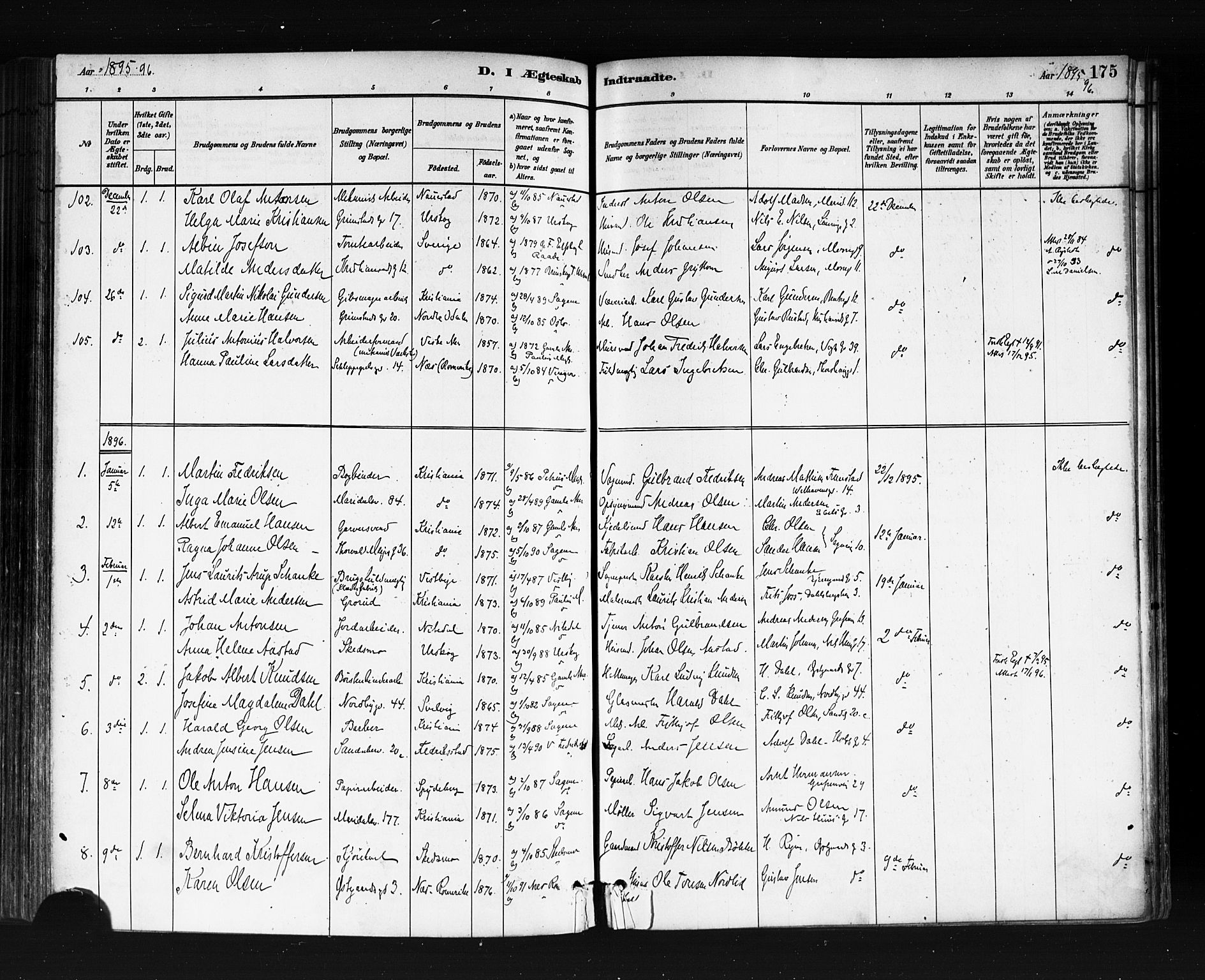 Sagene prestekontor Kirkebøker, SAO/A-10796/F/L0002: Parish register (official) no. 2, 1880-1897, p. 175