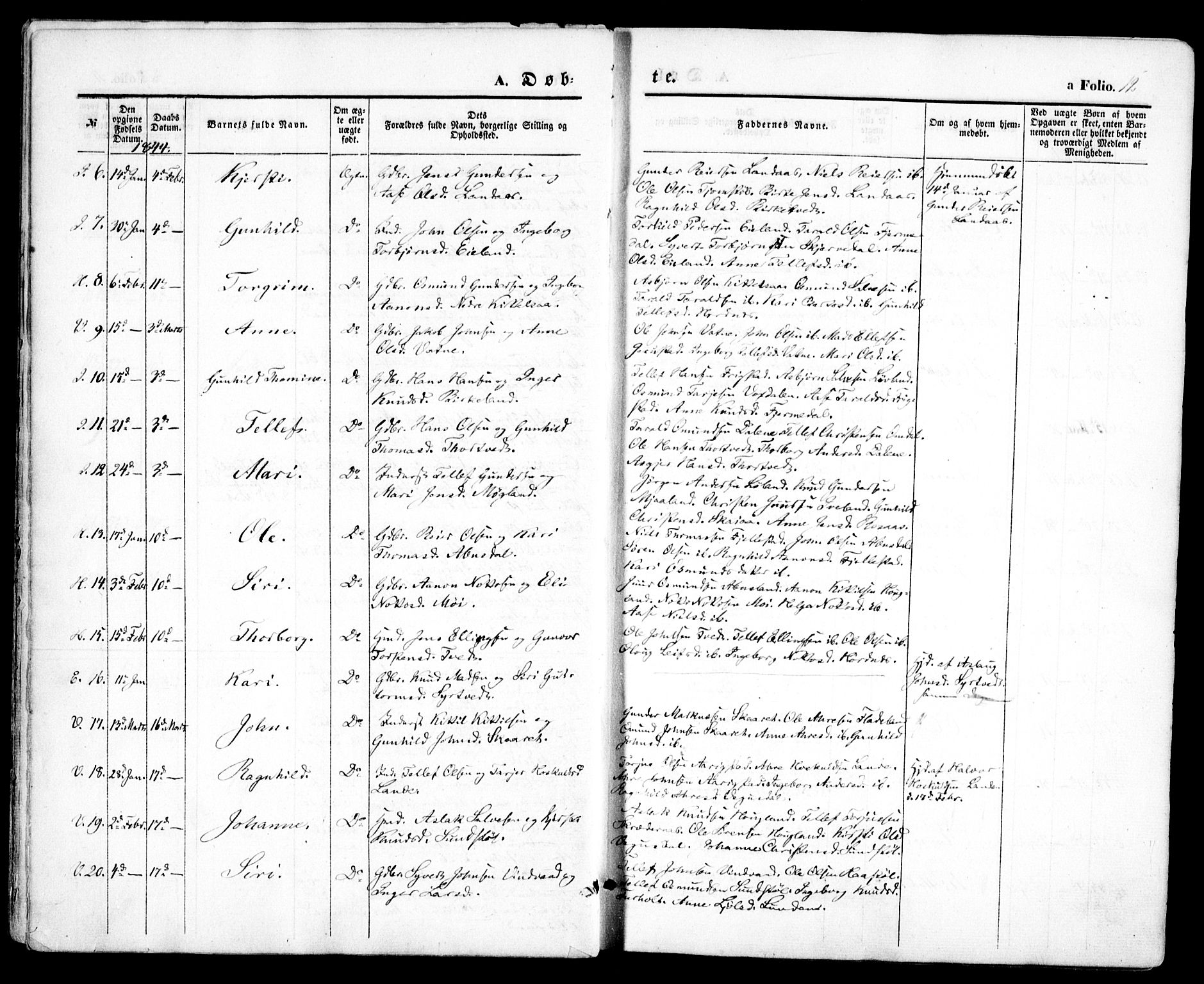 Evje sokneprestkontor, SAK/1111-0008/F/Fa/Faa/L0005: Parish register (official) no. A 5, 1843-1865, p. 12