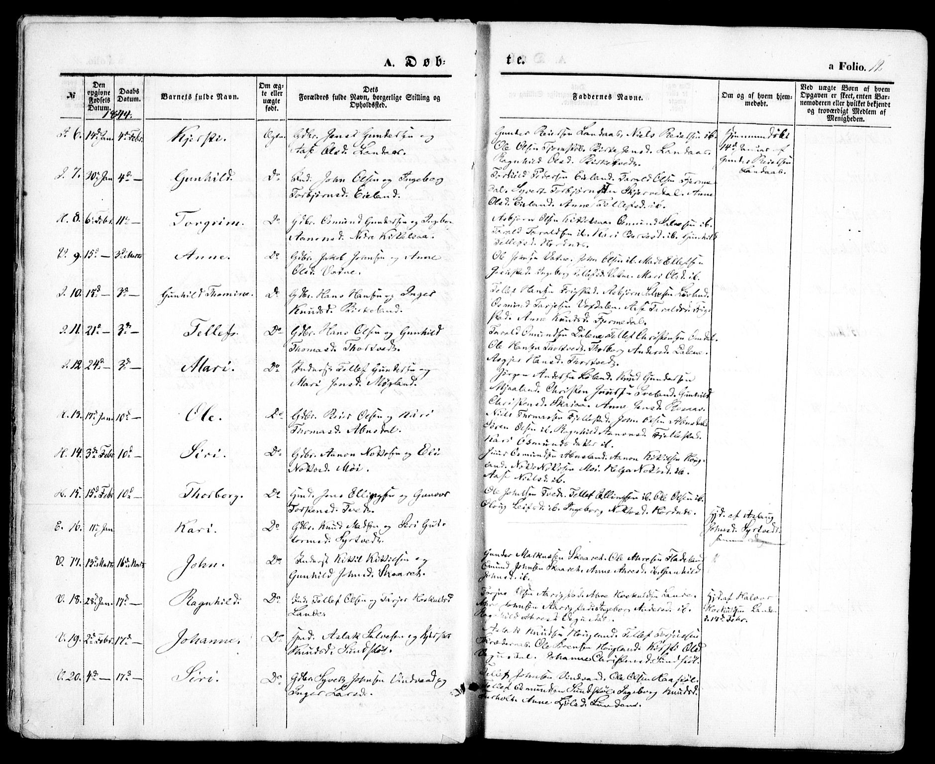 Evje sokneprestkontor, AV/SAK-1111-0008/F/Fa/Faa/L0005: Parish register (official) no. A 5, 1843-1865, p. 12