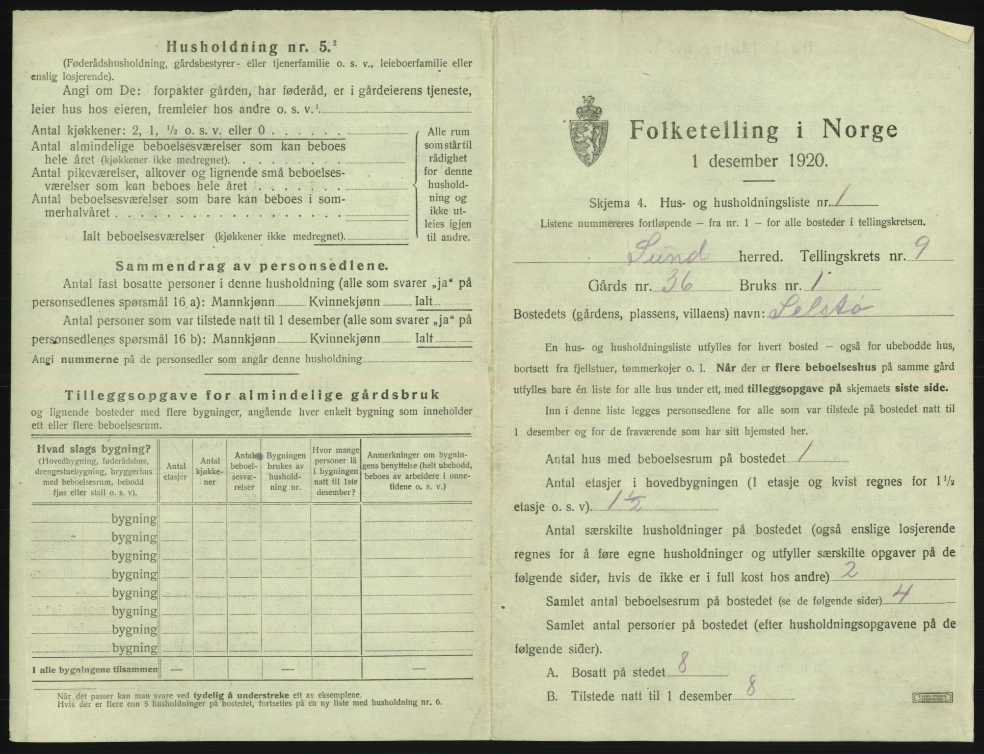 SAB, 1920 census for Sund, 1920, p. 724