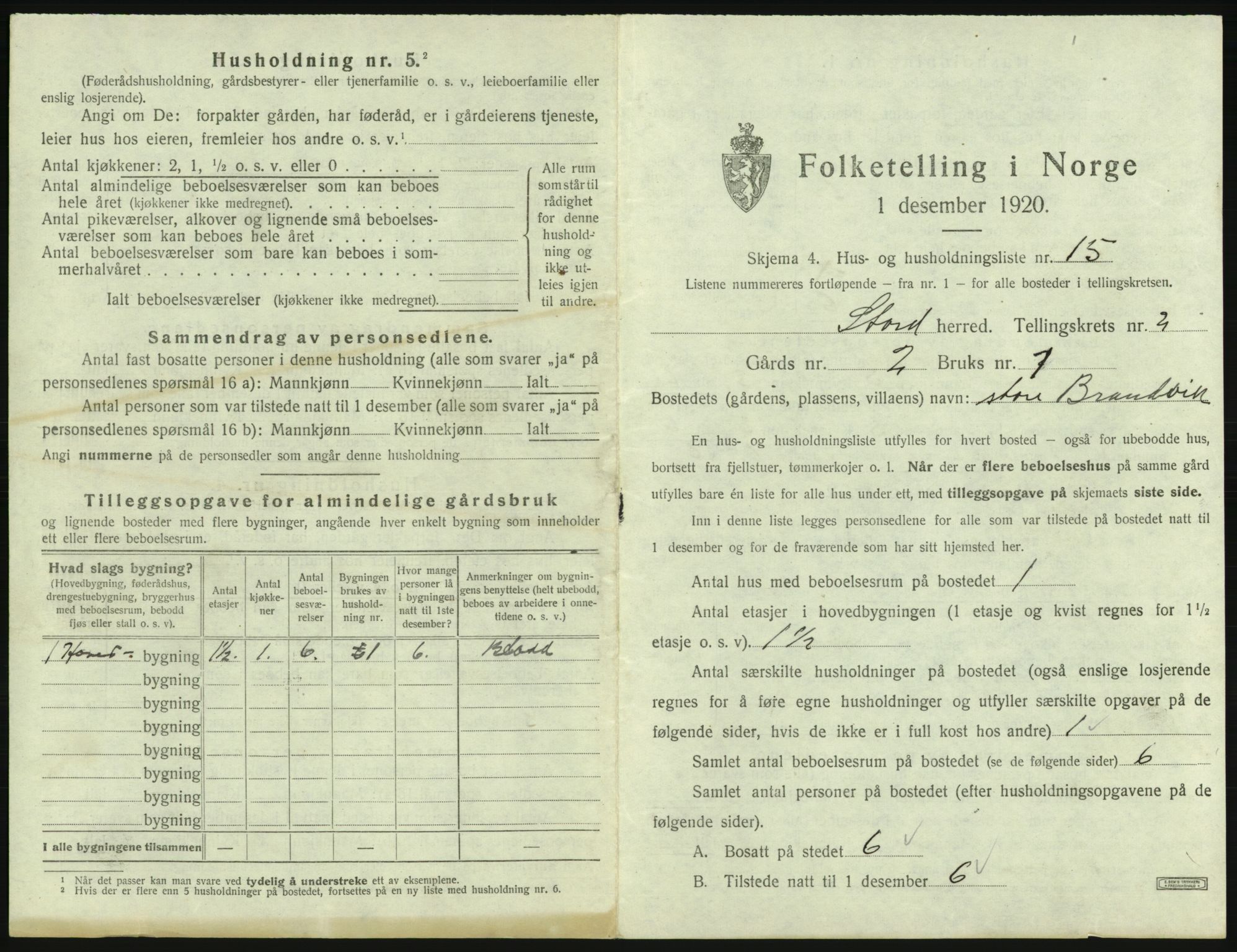 SAB, 1920 census for Stord, 1920, p. 124