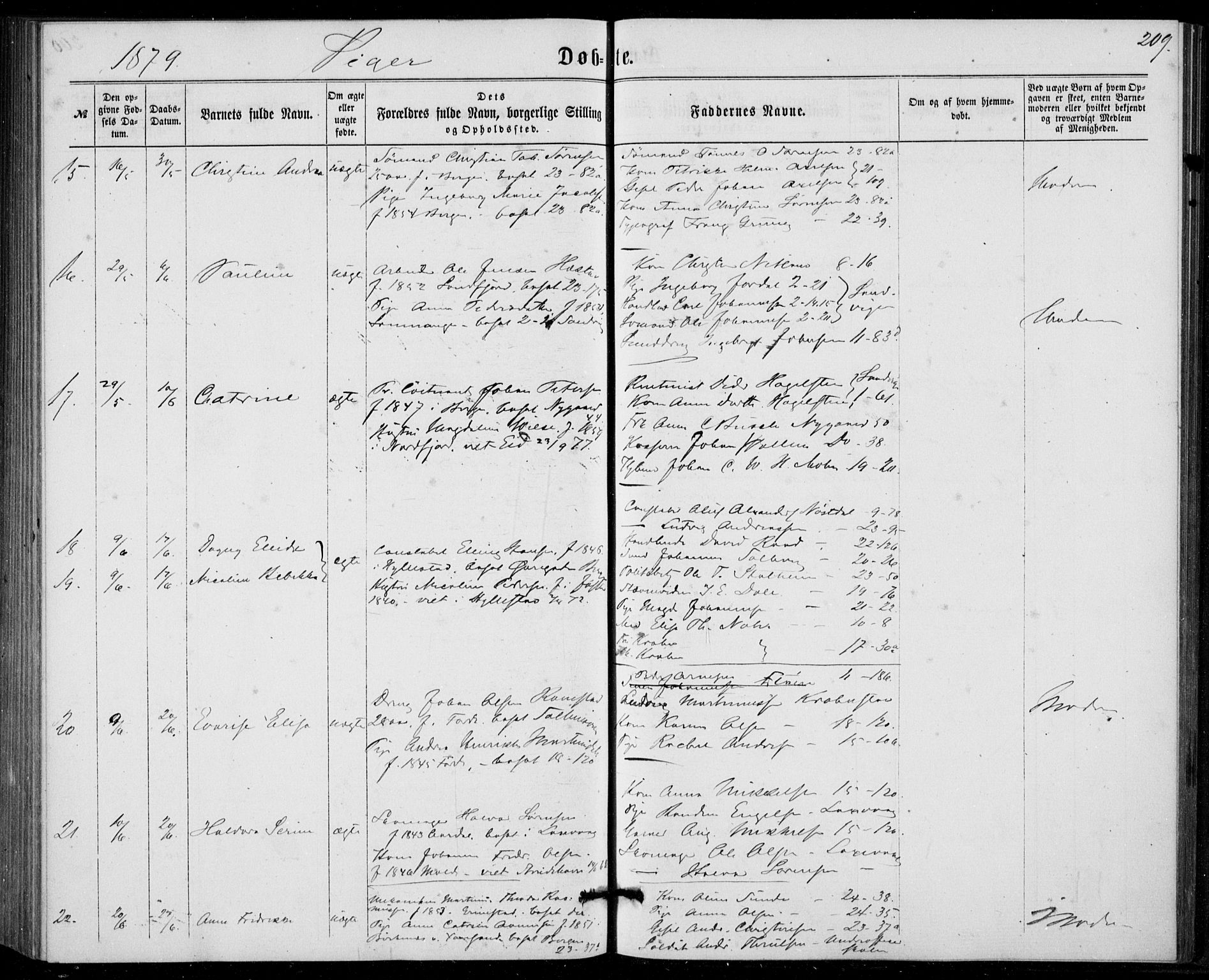 Fødselsstiftelsens sokneprestembete, ført av overlegen*, SAB/-: Parish register (official) no. A 1, 1863-1883, p. 209