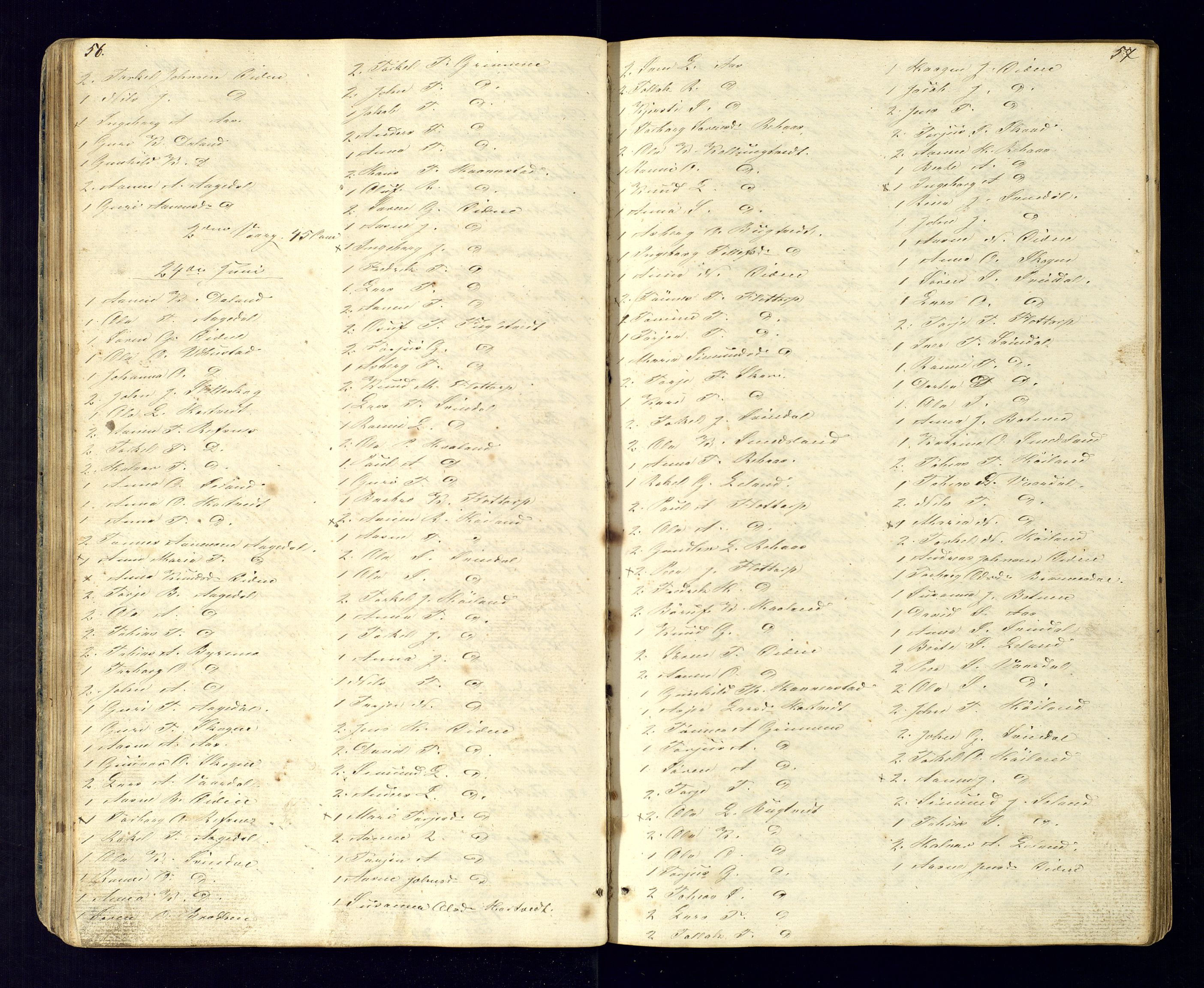 Bjelland sokneprestkontor, SAK/1111-0005/F/Fc/Fcc/L0003: Communicants register no. C-3, 1853-1883, p. 56-57