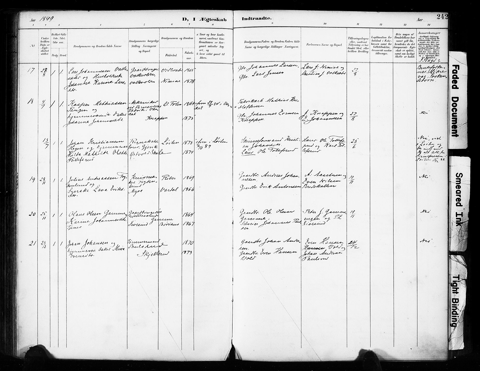 Vestre Toten prestekontor, SAH/PREST-108/H/Ha/Haa/L0011: Parish register (official) no. 11, 1895-1906, p. 242
