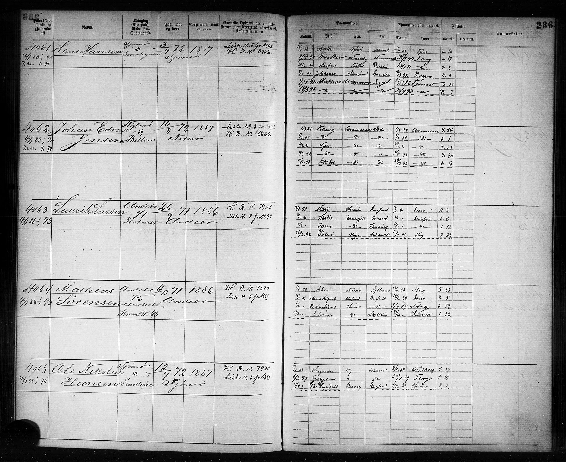 Tønsberg innrulleringskontor, AV/SAKO-A-786/F/Fb/L0007: Annotasjonsrulle Patent nr. 2636-5150, 1881-1892, p. 287