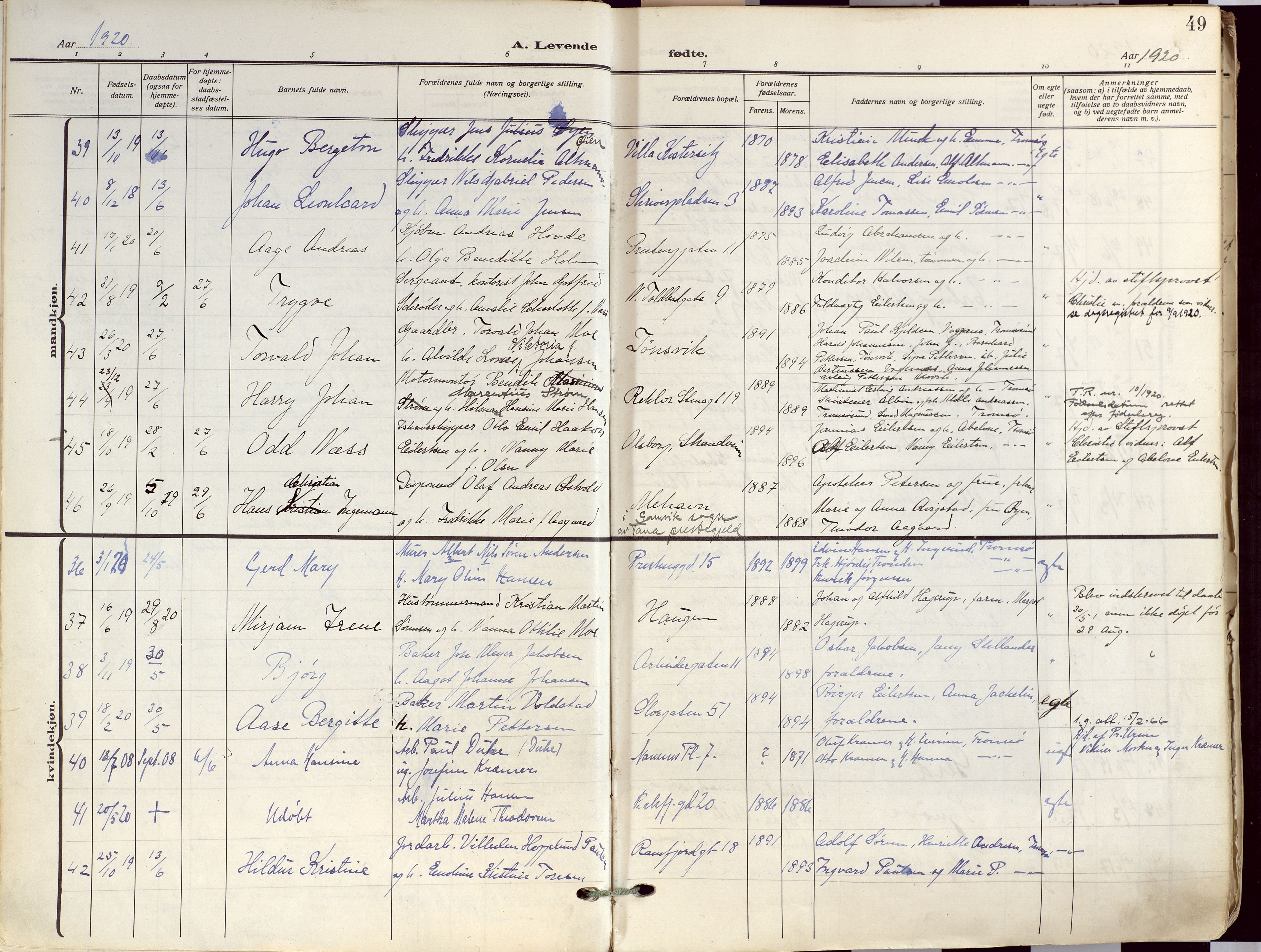 Tromsø sokneprestkontor/stiftsprosti/domprosti, SATØ/S-1343/G/Ga/L0019kirke: Parish register (official) no. 19, 1917-1927, p. 49