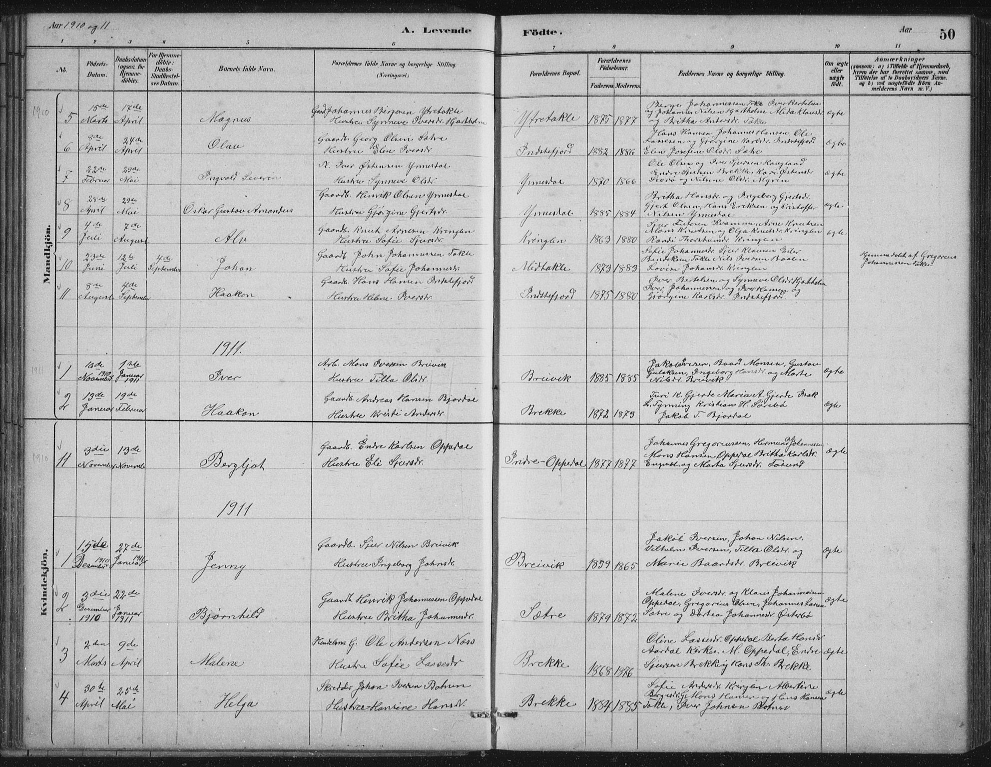 Gulen sokneprestembete, SAB/A-80201/H/Hab/Habc/L0002: Parish register (copy) no. C 2, 1880-1938, p. 50