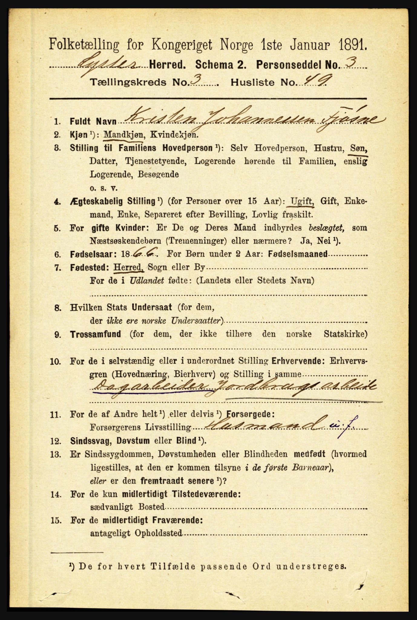 RA, 1891 census for 1426 Luster, 1891, p. 1400