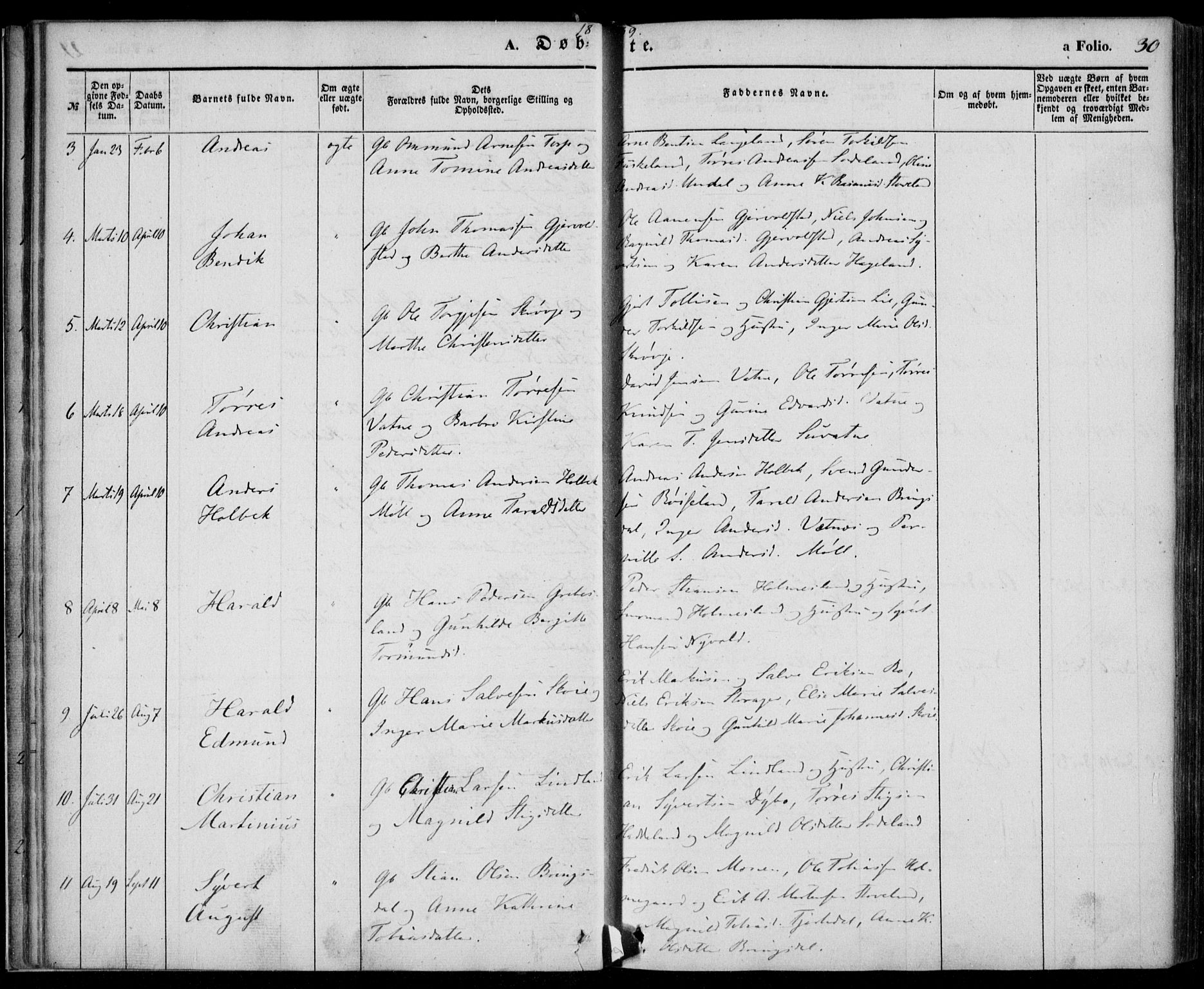 Holum sokneprestkontor, AV/SAK-1111-0022/F/Fa/Faa/L0005: Parish register (official) no. A 5, 1850-1864, p. 30