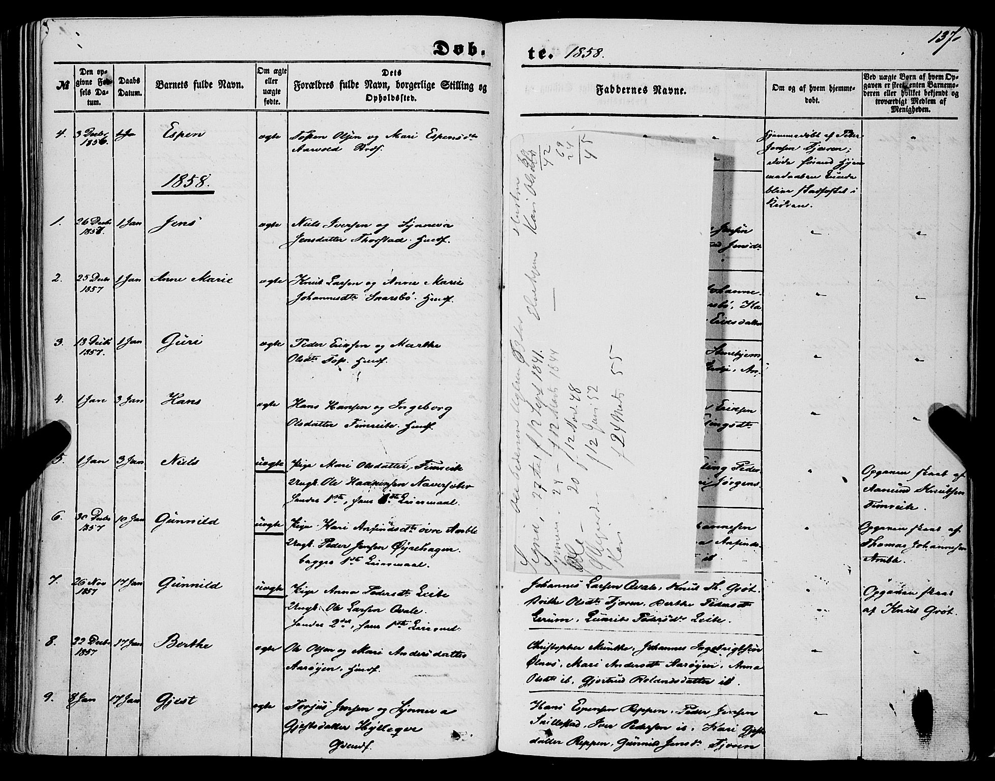 Sogndal sokneprestembete, SAB/A-81301/H/Haa/Haaa/L0012I: Parish register (official) no. A 12I, 1847-1859, p. 137
