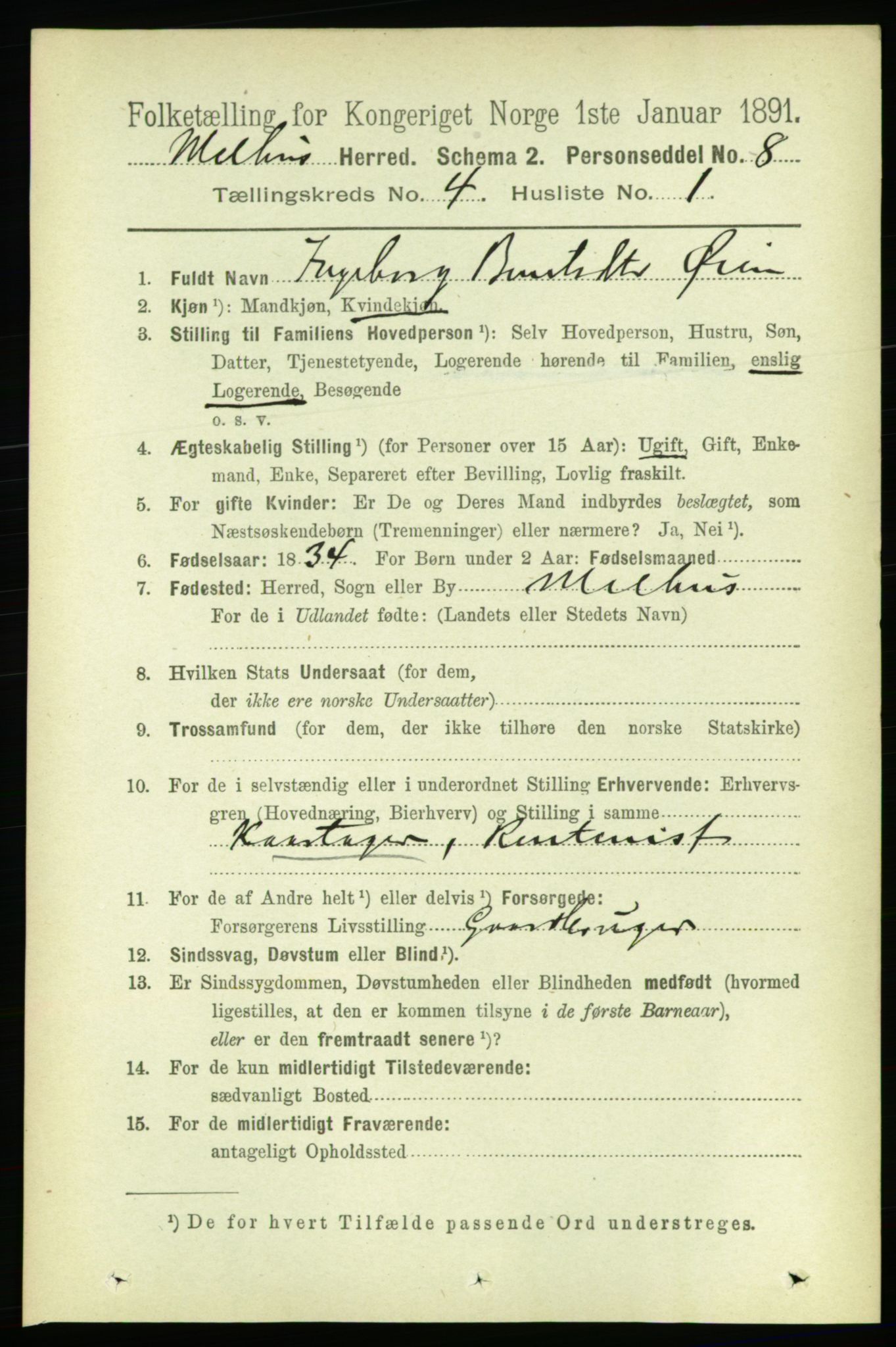 RA, 1891 census for 1653 Melhus, 1891, p. 1984