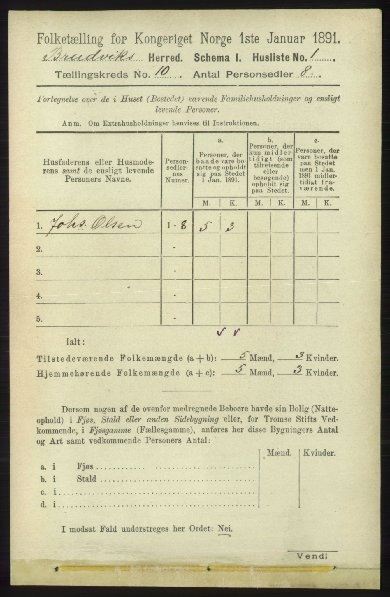 RA, 1891 census for 1251 Bruvik, 1891, p. 3589