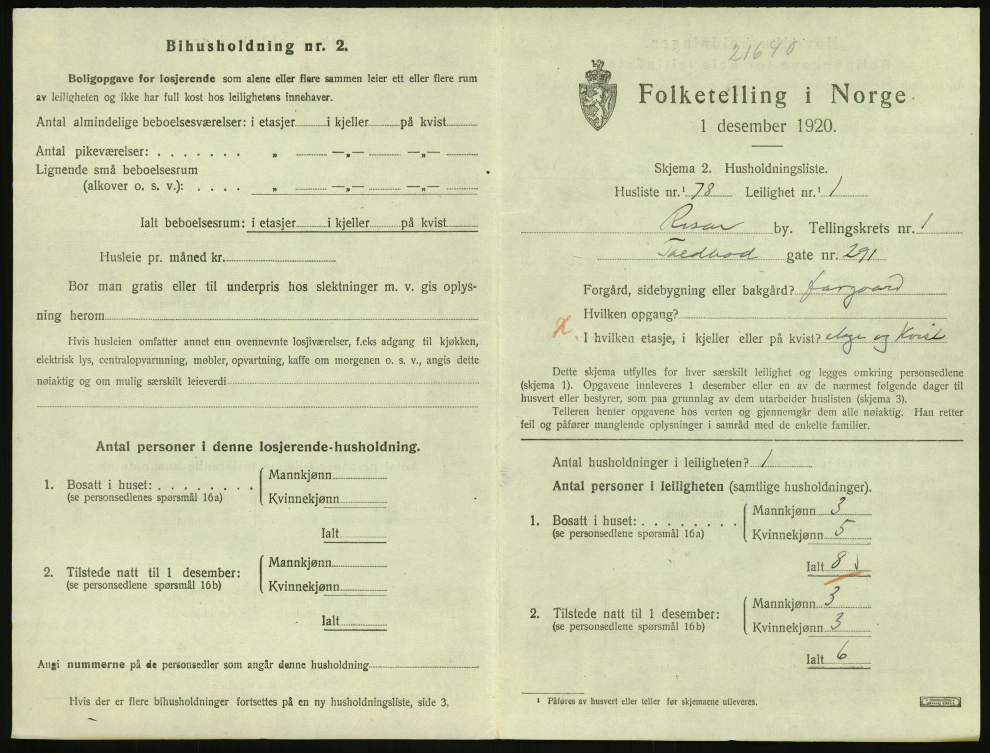 SAK, 1920 census for Risør, 1920, p. 1531