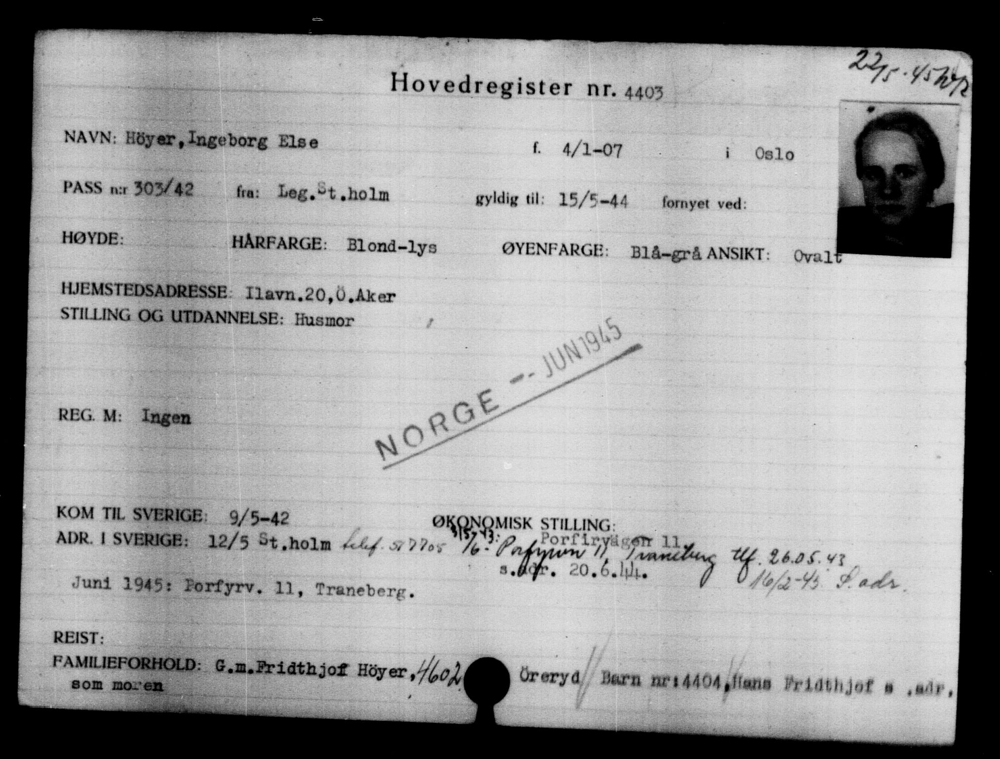 Utenriksstasjonene, Legasjonen i Stockholm, Flyktningkontoret, AV/RA-S-6753/V/Va/L0004: Kjesäterkartoteket, flyktninger med registreringsnr. 3496-6610, 1940-1945, p. 1102