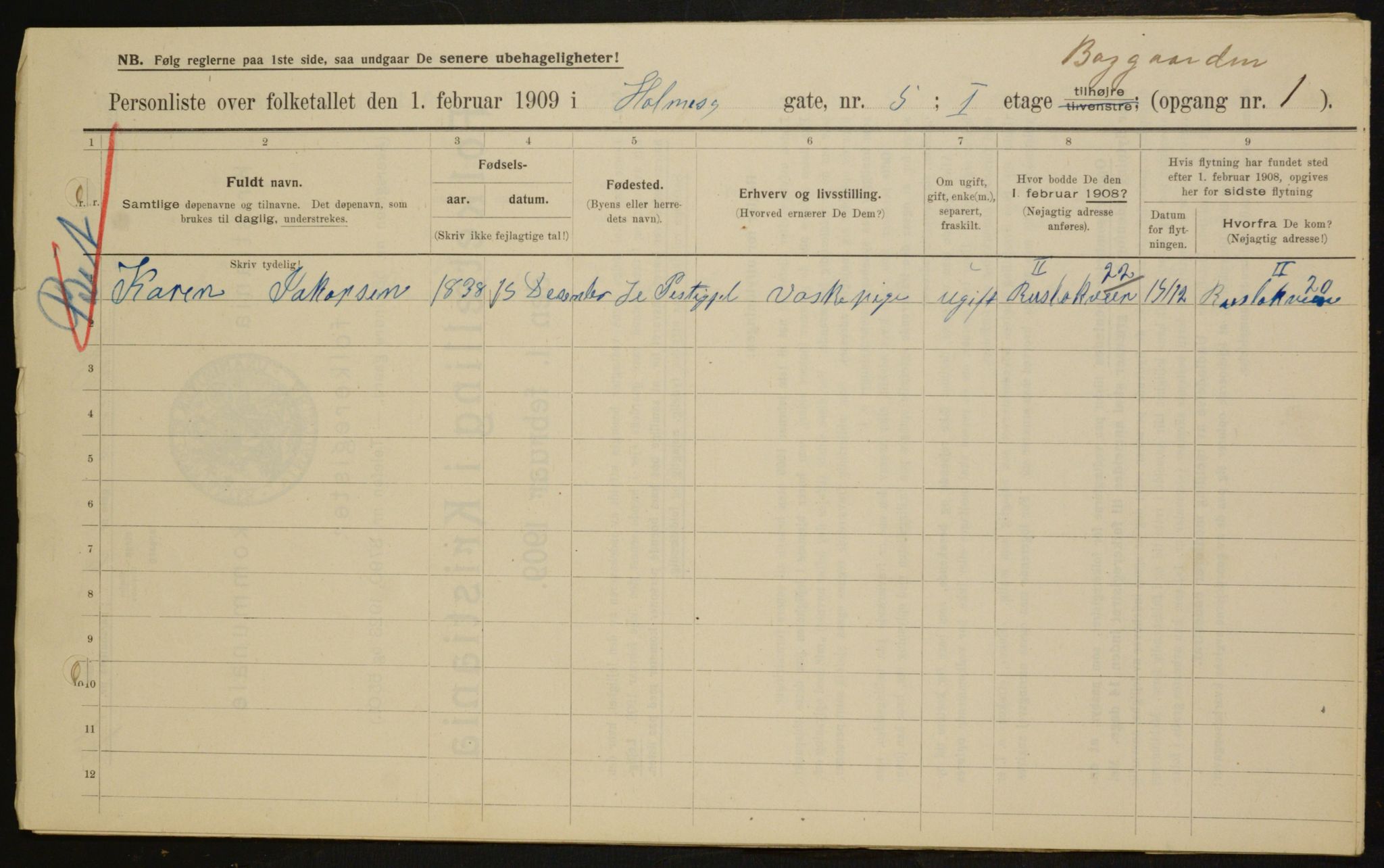 OBA, Municipal Census 1909 for Kristiania, 1909, p. 37029