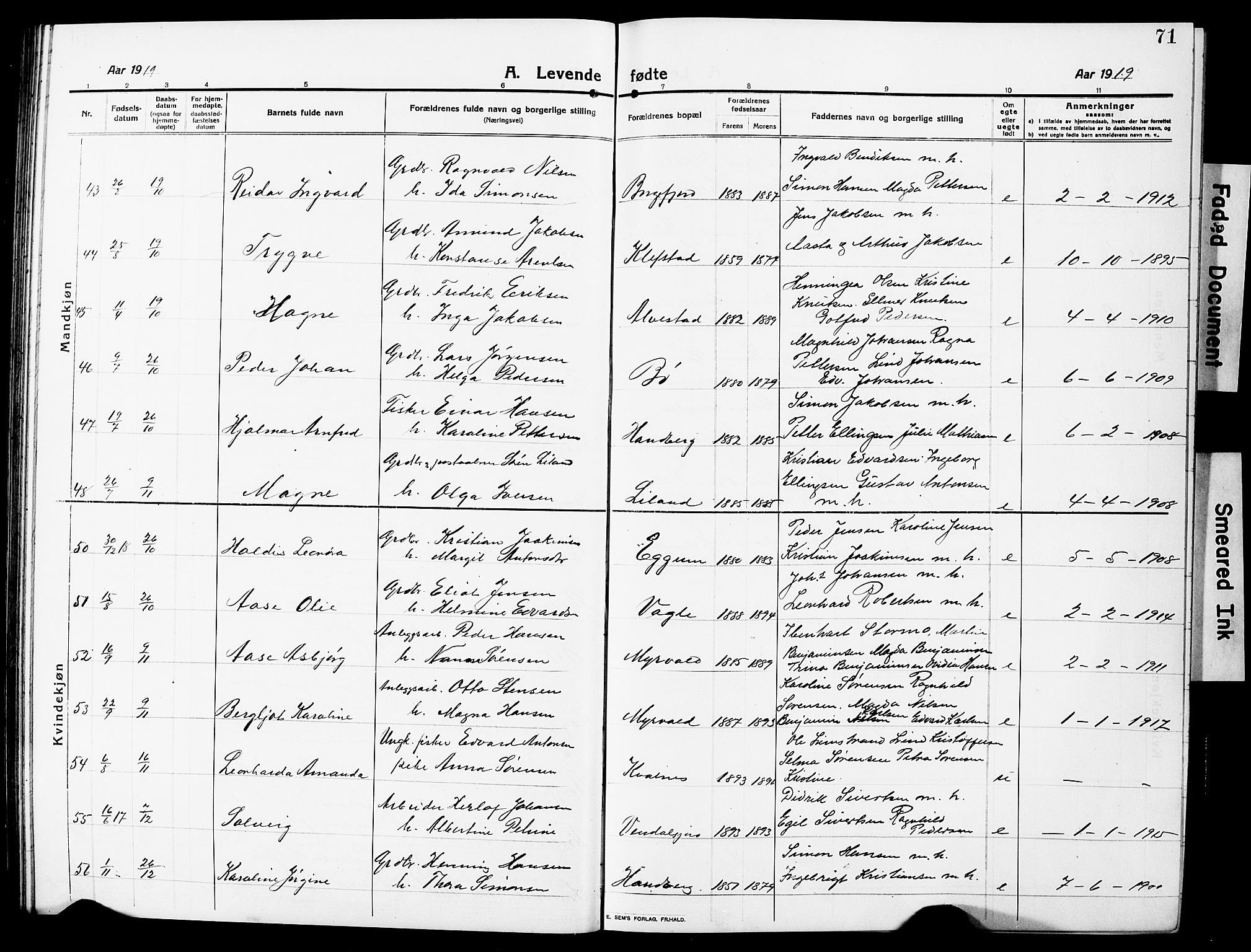 Ministerialprotokoller, klokkerbøker og fødselsregistre - Nordland, AV/SAT-A-1459/880/L1142: Parish register (copy) no. 880C04, 1913-1930, p. 71