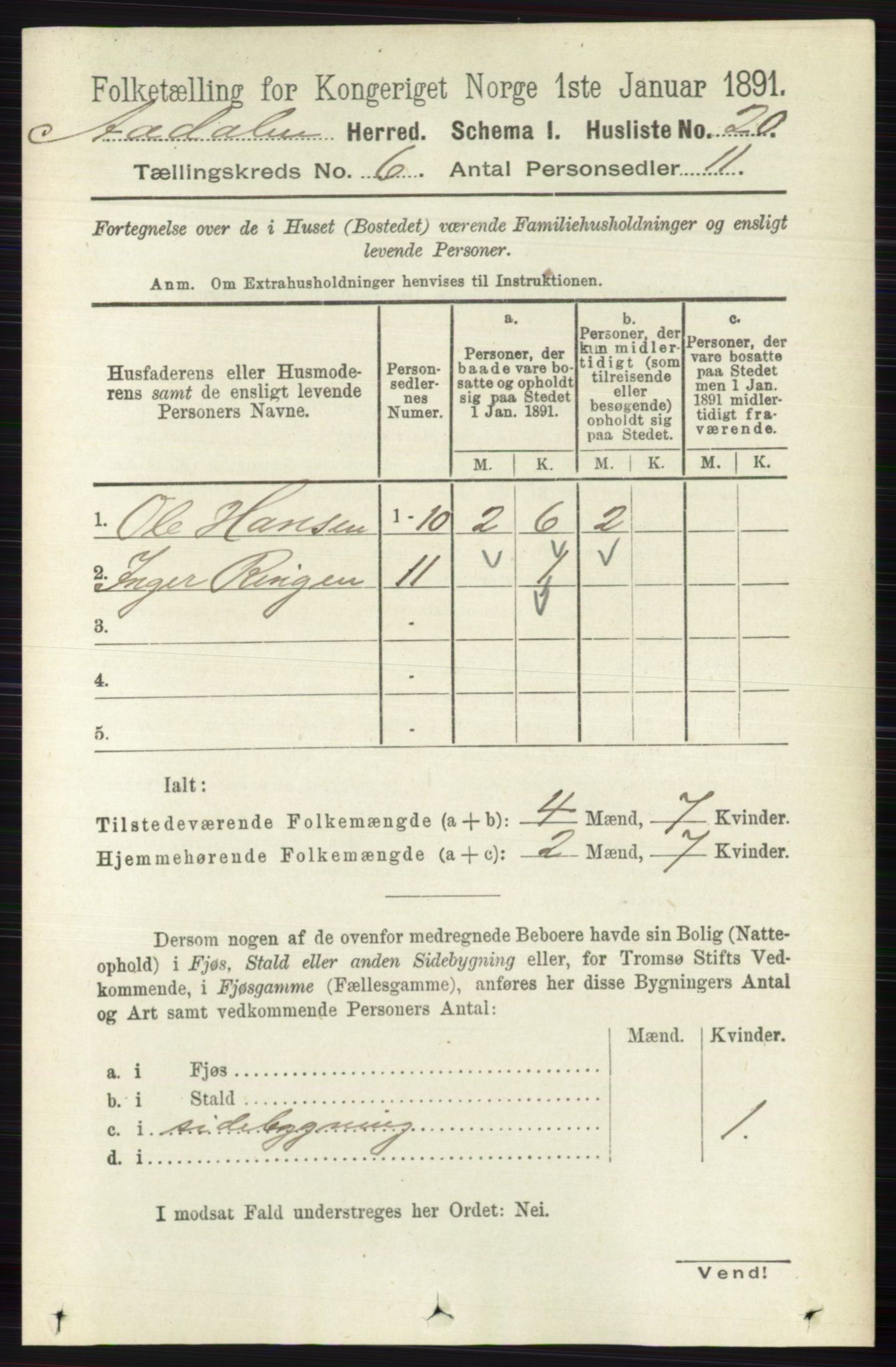 RA, 1891 census for 0614 Ådal, 1891, p. 2559