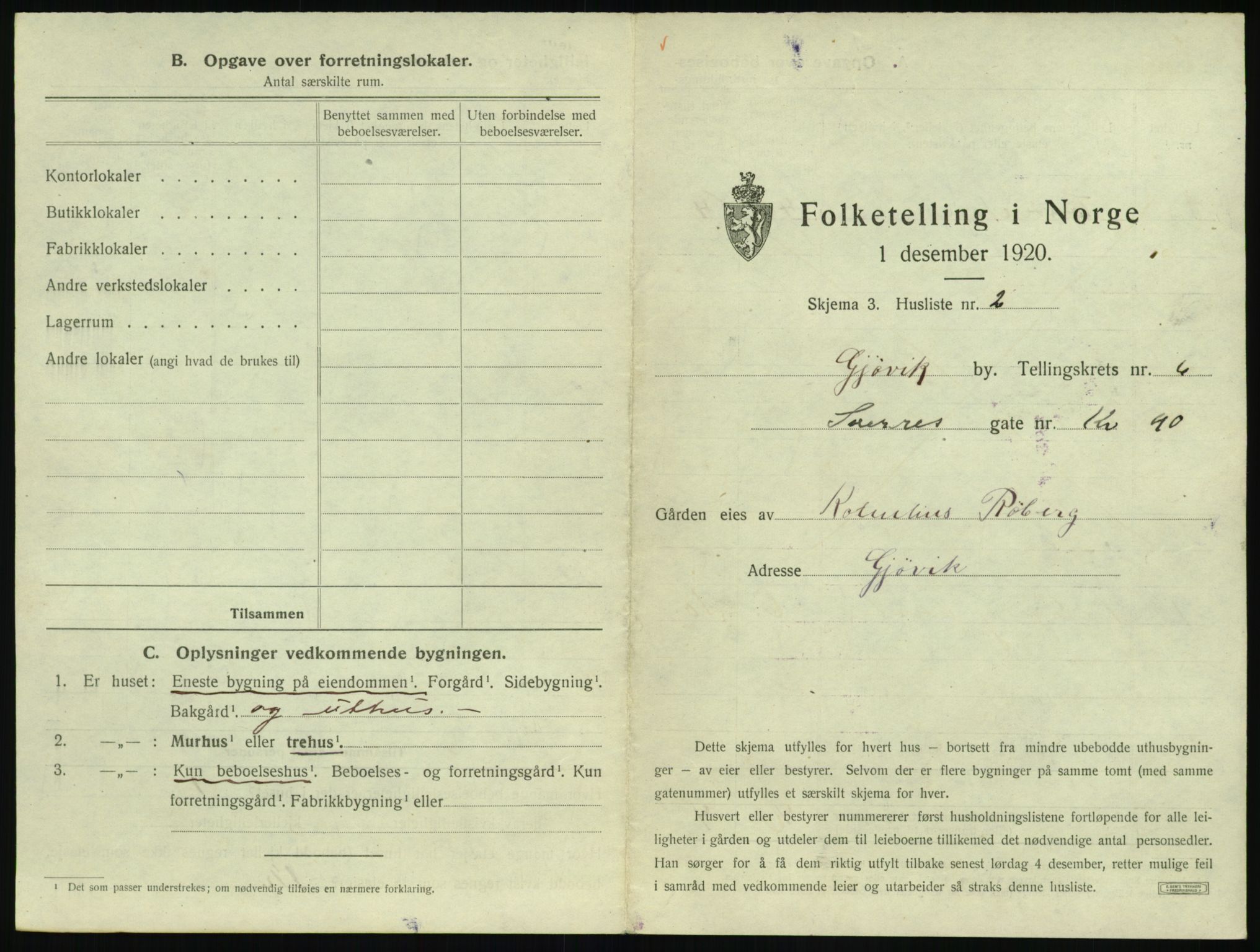 SAH, 1920 census for Gjøvik, 1920, p. 556