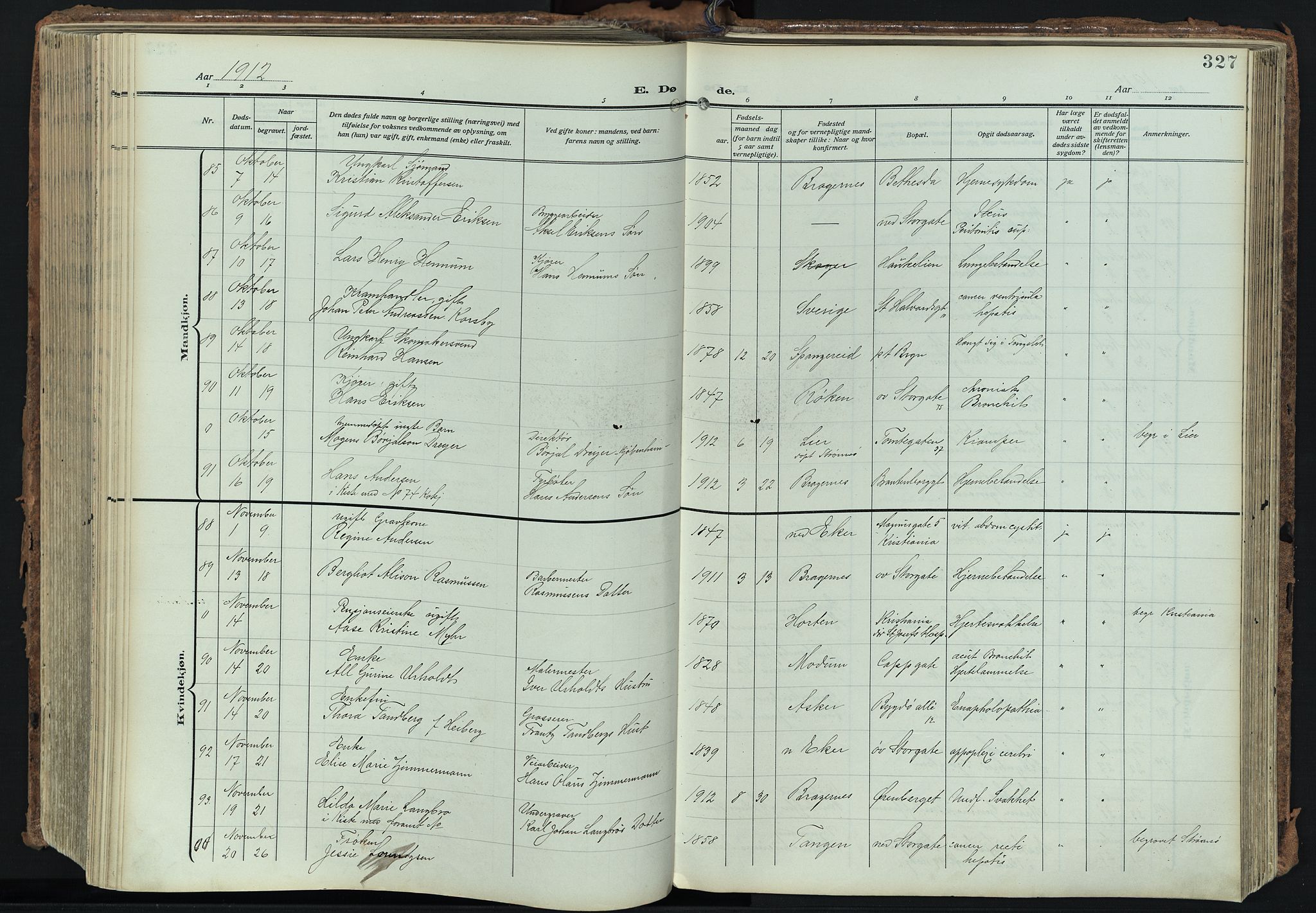 Bragernes kirkebøker, SAKO/A-6/F/Fb/L0010: Parish register (official) no. II 10, 1911-1922, p. 327