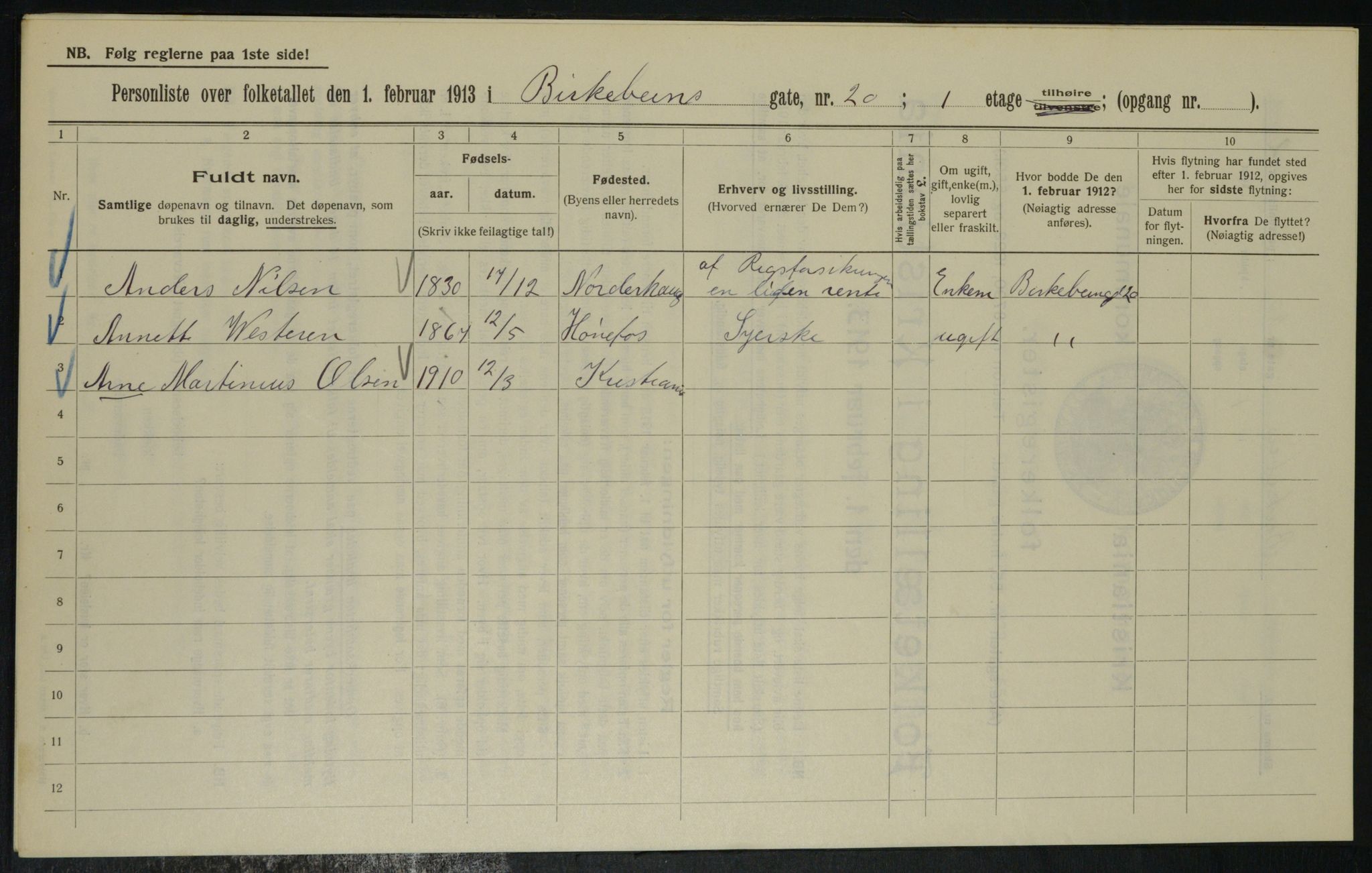 OBA, Municipal Census 1913 for Kristiania, 1913, p. 4870