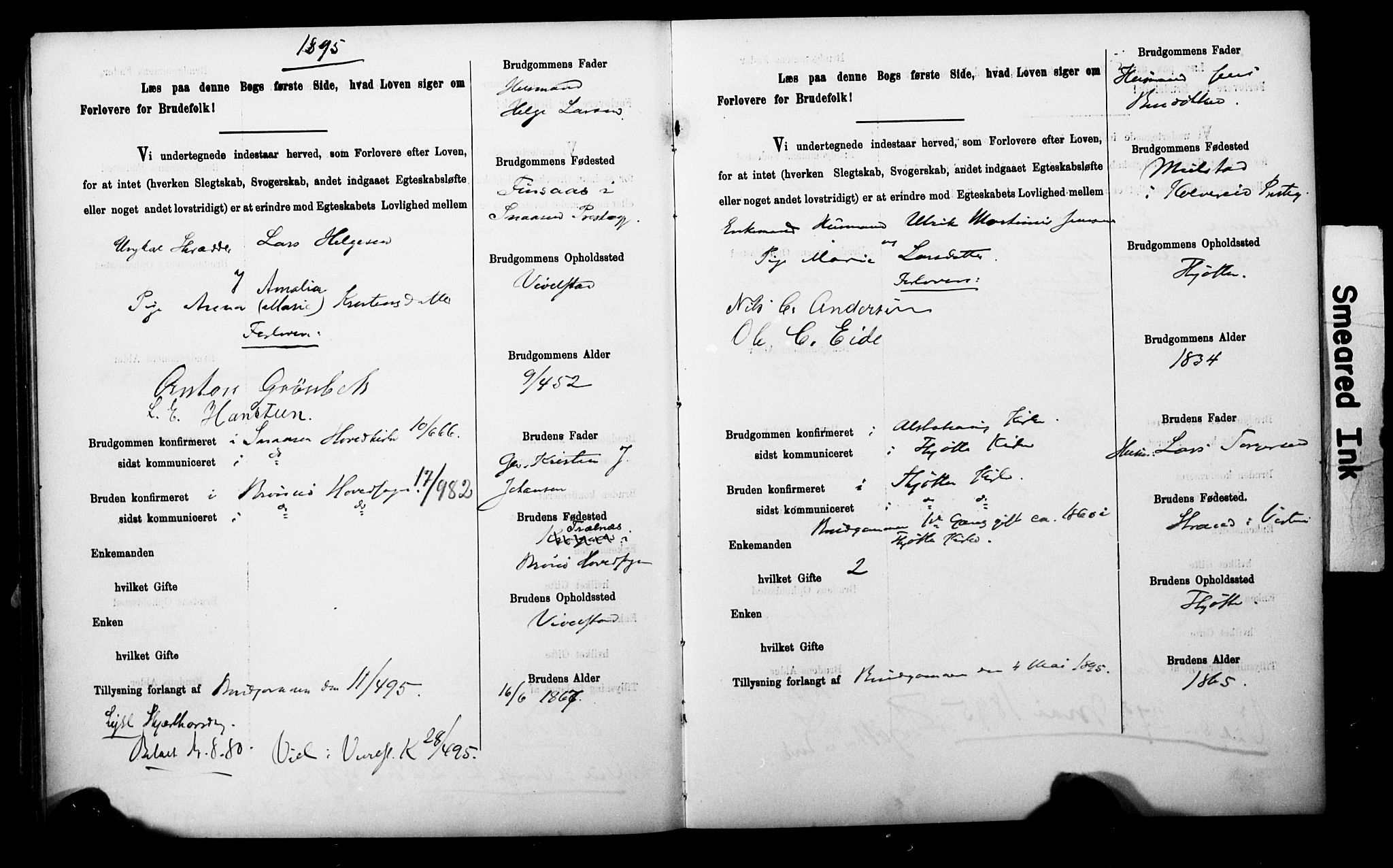 Uten arkivreferanse**, SAT/-: Banns register no. 1 /2 (Trøgstad), 1891-1895