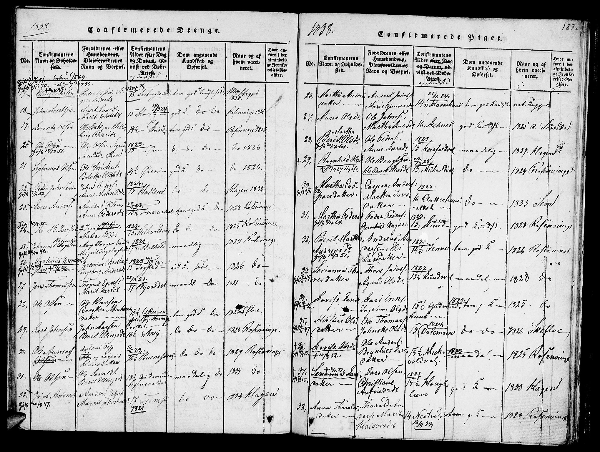 Ministerialprotokoller, klokkerbøker og fødselsregistre - Nord-Trøndelag, AV/SAT-A-1458/723/L0234: Parish register (official) no. 723A05 /1, 1816-1840, p. 187