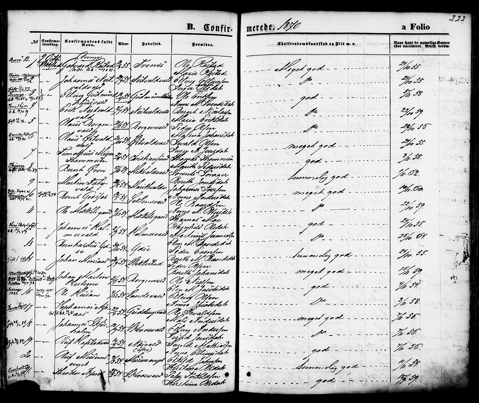Ministerialprotokoller, klokkerbøker og fødselsregistre - Nord-Trøndelag, AV/SAT-A-1458/723/L0242: Parish register (official) no. 723A11, 1870-1880, p. 222