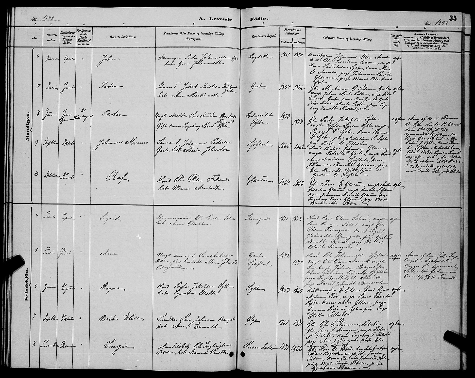 Ministerialprotokoller, klokkerbøker og fødselsregistre - Møre og Romsdal, AV/SAT-A-1454/595/L1052: Parish register (copy) no. 595C04, 1885-1900, p. 35