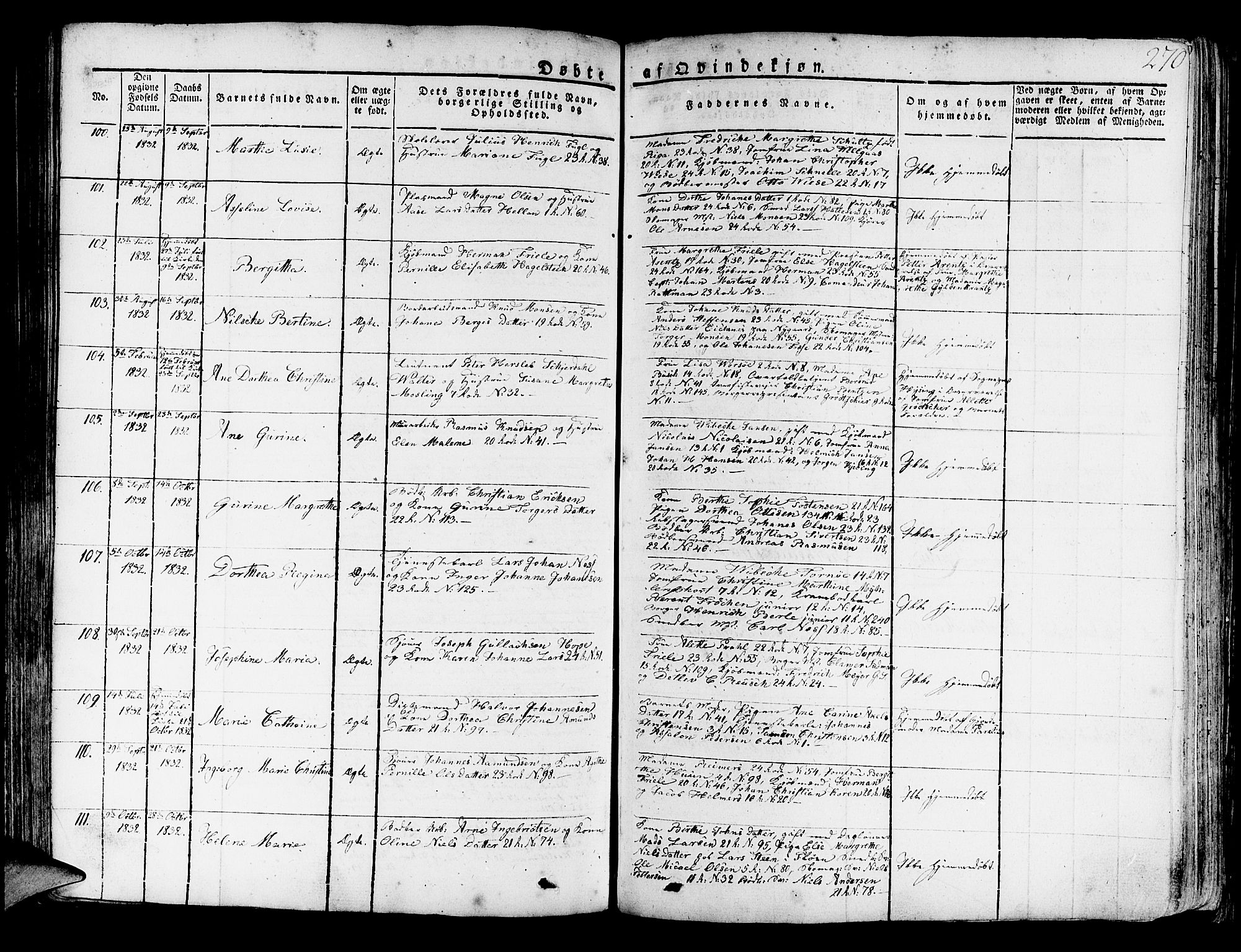 Korskirken sokneprestembete, AV/SAB-A-76101/H/Haa/L0014: Parish register (official) no. A 14, 1823-1835, p. 270