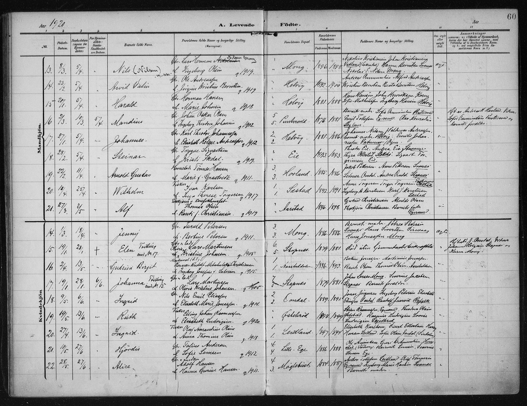 Eigersund sokneprestkontor, SAST/A-101807/S08/L0021: Parish register (official) no. A 20, 1906-1928, p. 60