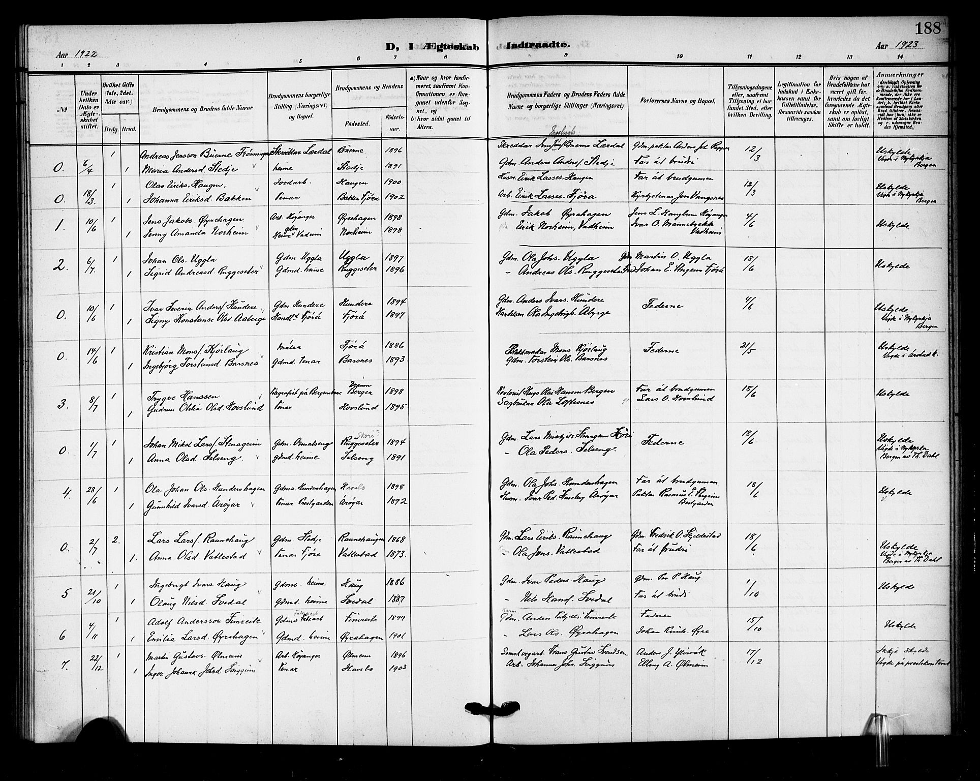 Sogndal sokneprestembete, SAB/A-81301/H/Hab/Haba/L0002: Parish register (copy) no. A 2, 1908-1924, p. 188