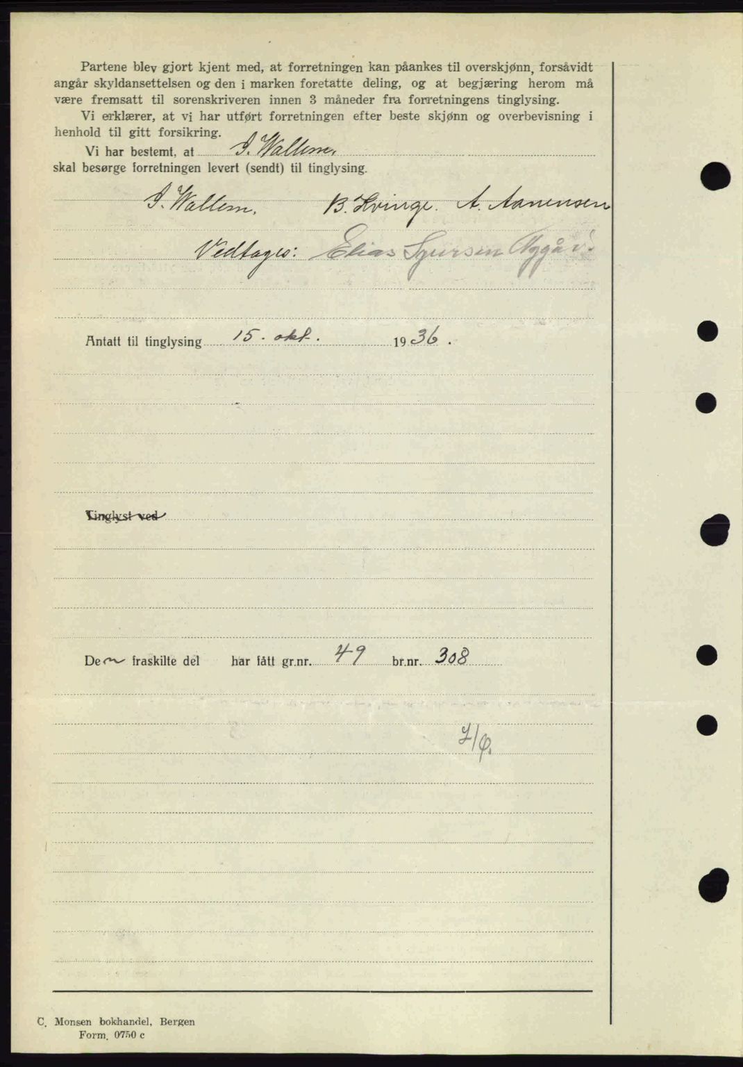 Midhordland sorenskriveri, SAB/A-3001/1/G/Gb/Gbk/L0001: Mortgage book no. A1-6, 1936-1937, Diary no: : 3902/1936