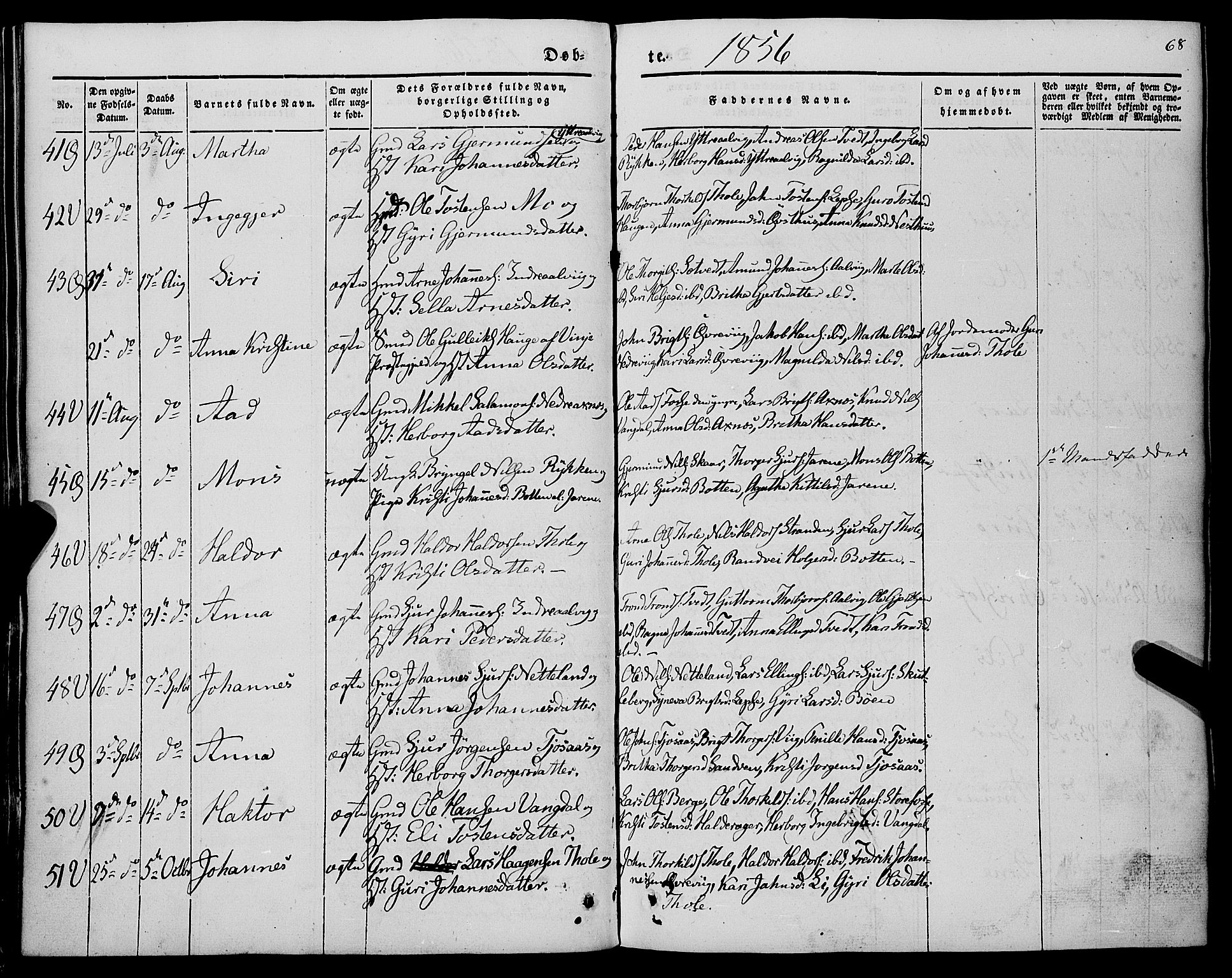 Kvam sokneprestembete, AV/SAB-A-76201/H/Haa: Parish register (official) no. A 8, 1844-1863, p. 68